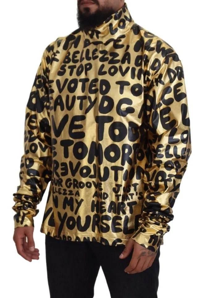 Dolce & Gabbana Gold Logo Print Turtleneck Pullover Sweater - Hilstor