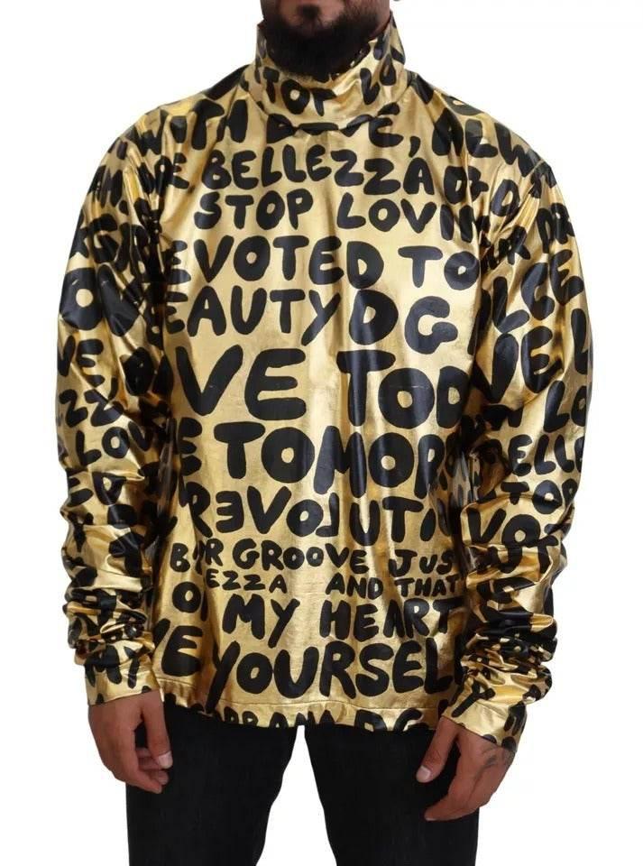 Dolce & Gabbana Gold Logo Print Turtleneck Pullover Sweater - Hilstor
