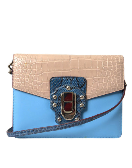 Dolce & Gabbana Blue Beige Exotic Leather LUCIA Crossbody Purse Bag - Hilstor