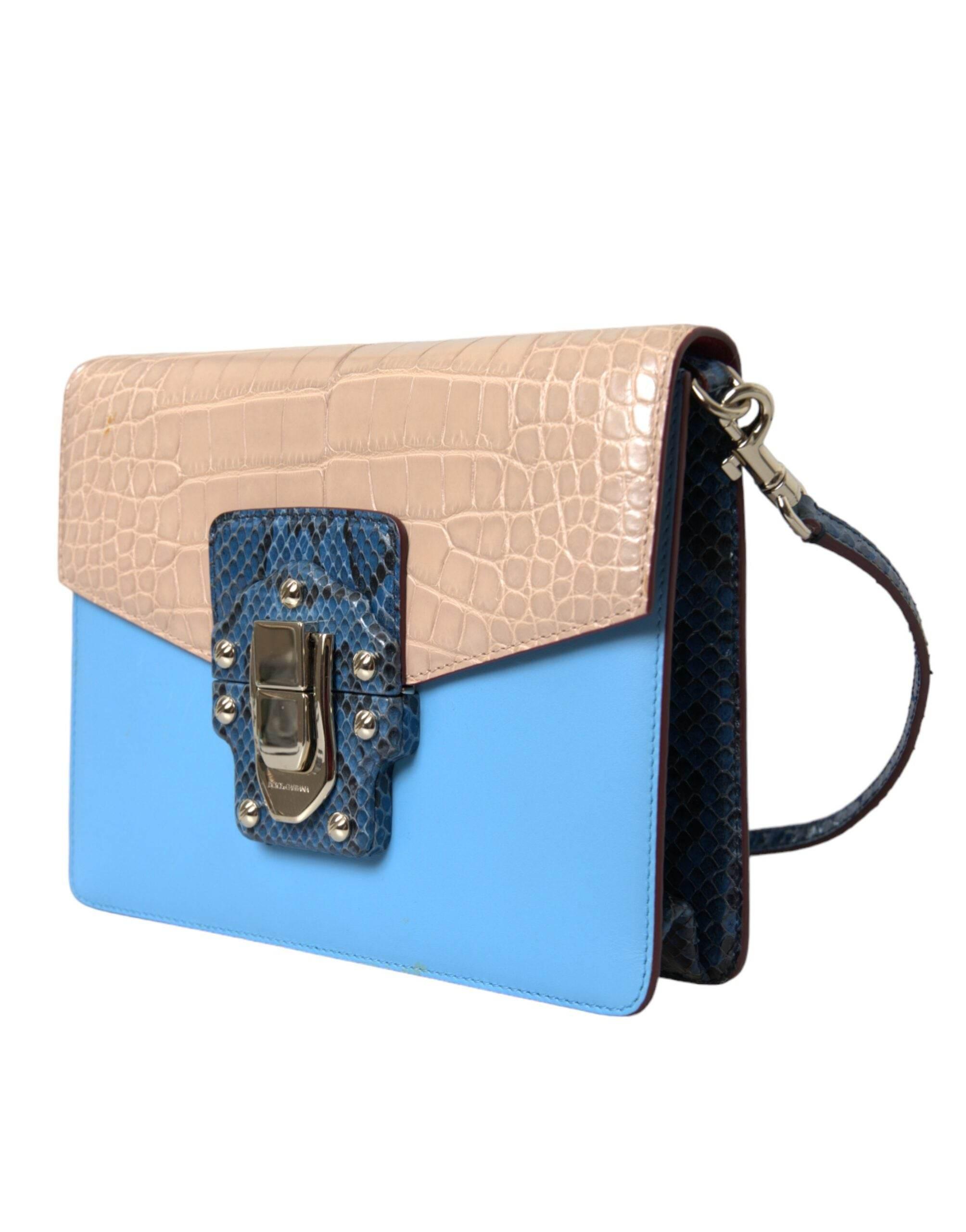 Dolce & Gabbana Blue Beige Exotic Leather LUCIA Crossbody Purse Bag - Hilstor