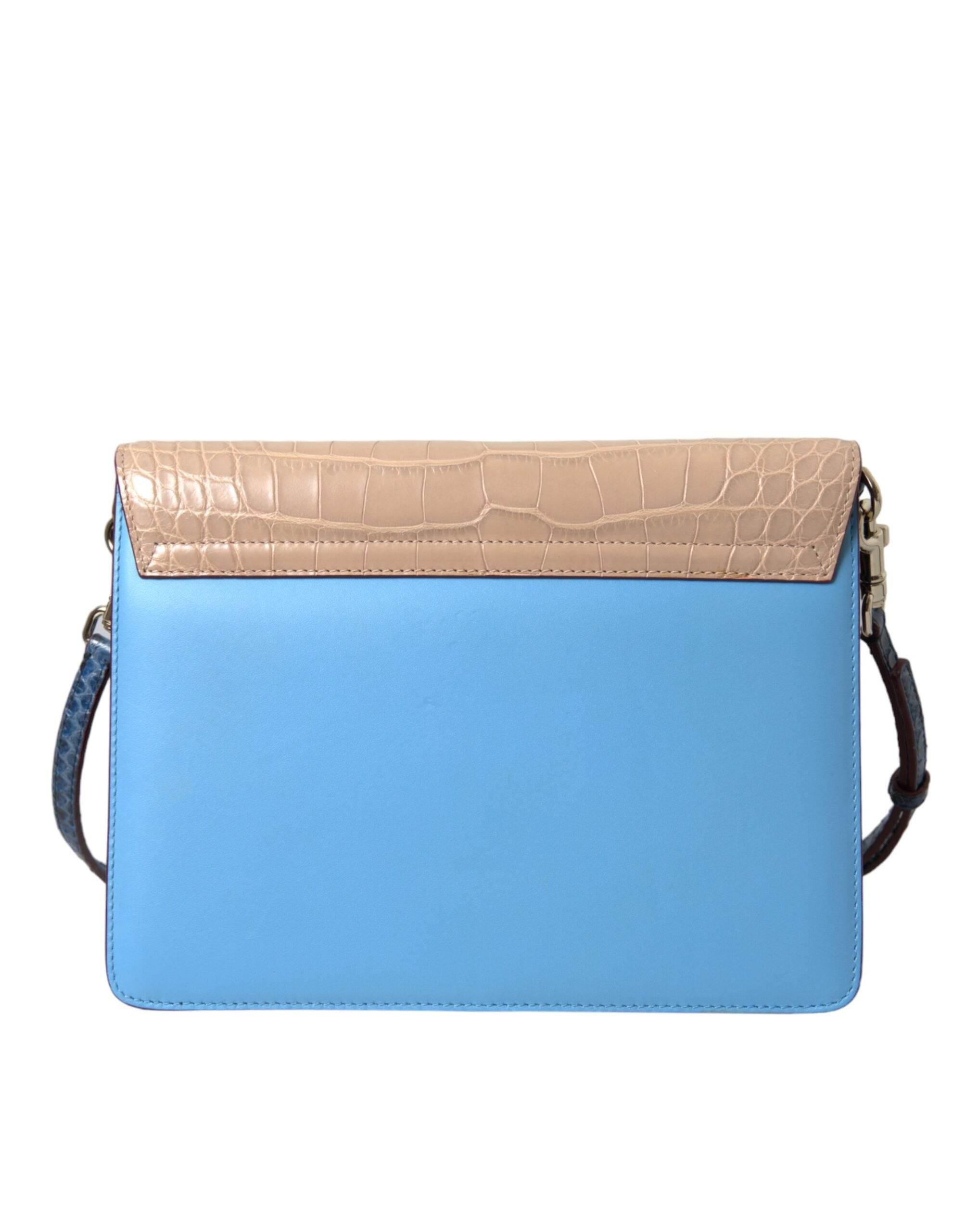 Dolce & Gabbana Blue Beige Exotic Leather LUCIA Crossbody Purse Bag - Hilstor