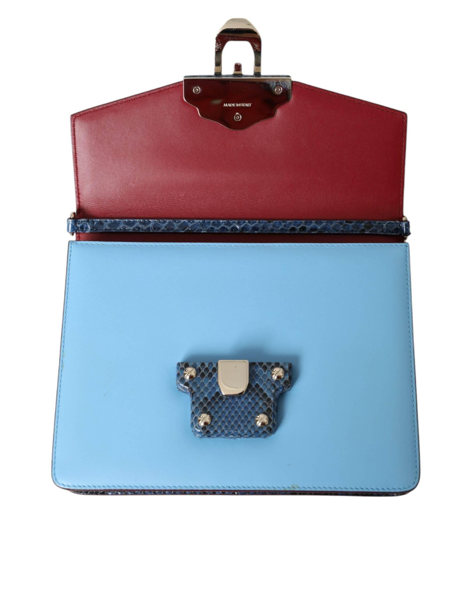 Dolce & Gabbana Blue Beige Exotic Leather LUCIA Crossbody Purse Bag - Hilstor