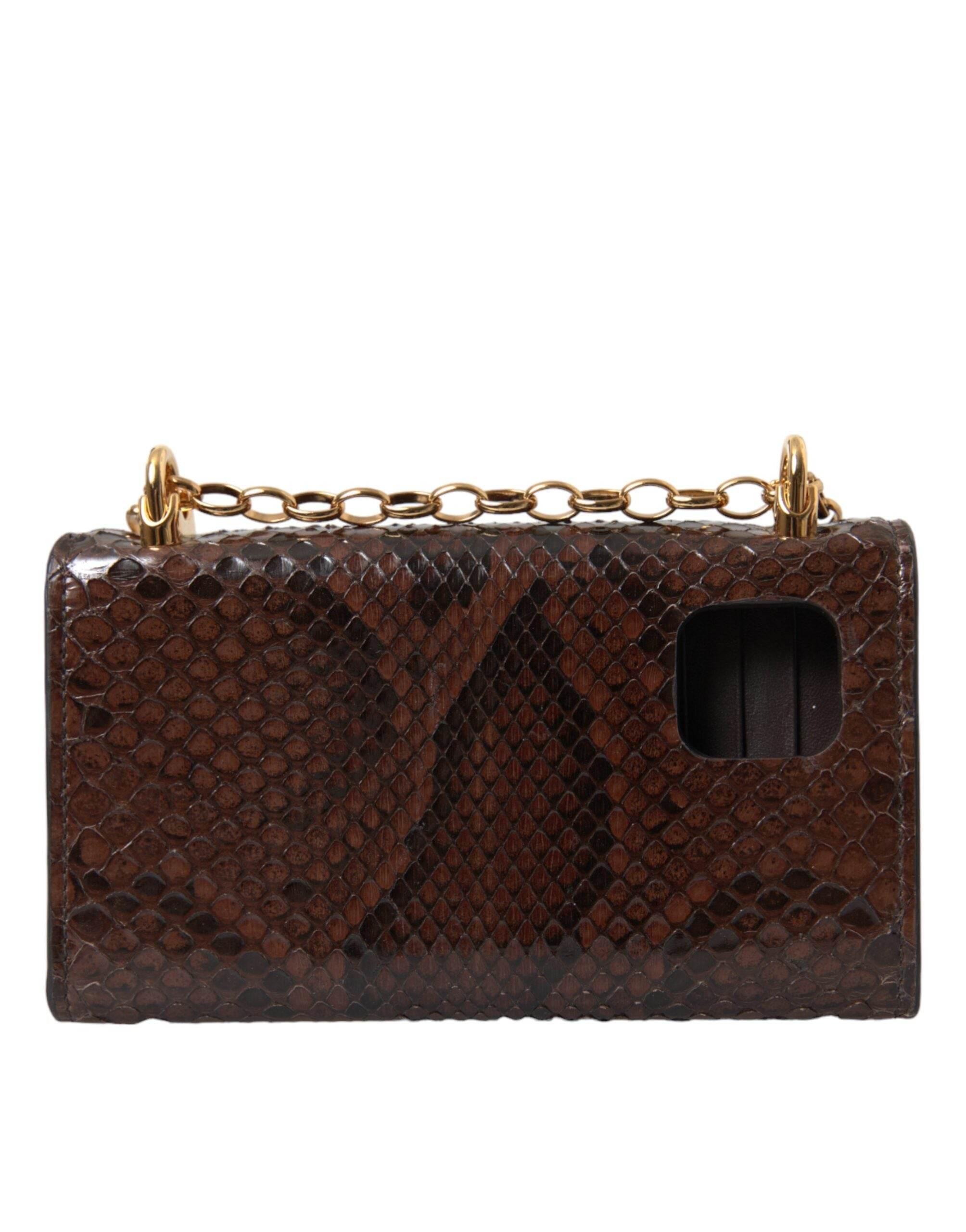 Dolce & Gabbana Brown Python Leather DG Girls Crossbody Phone Bag - Hilstor