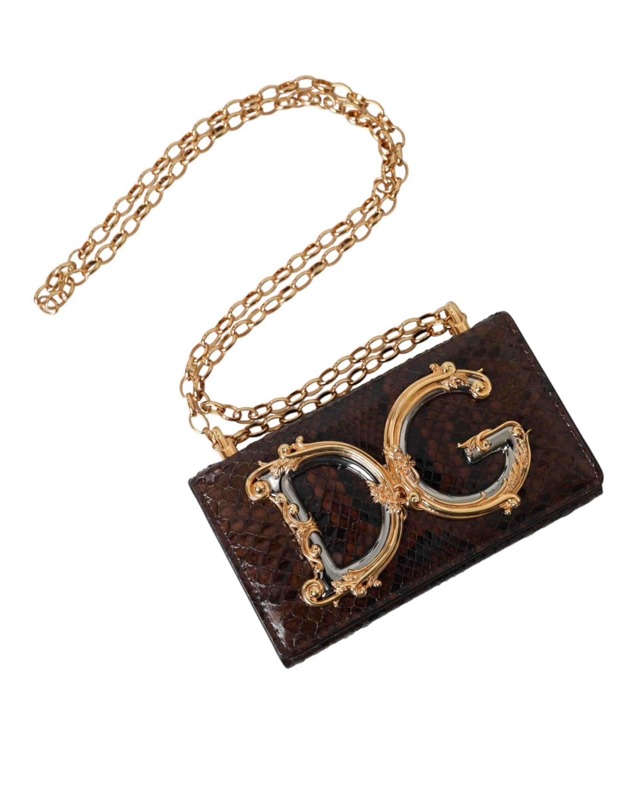 Dolce & Gabbana Brown Python Leather DG Girls Crossbody Phone Bag - Hilstor