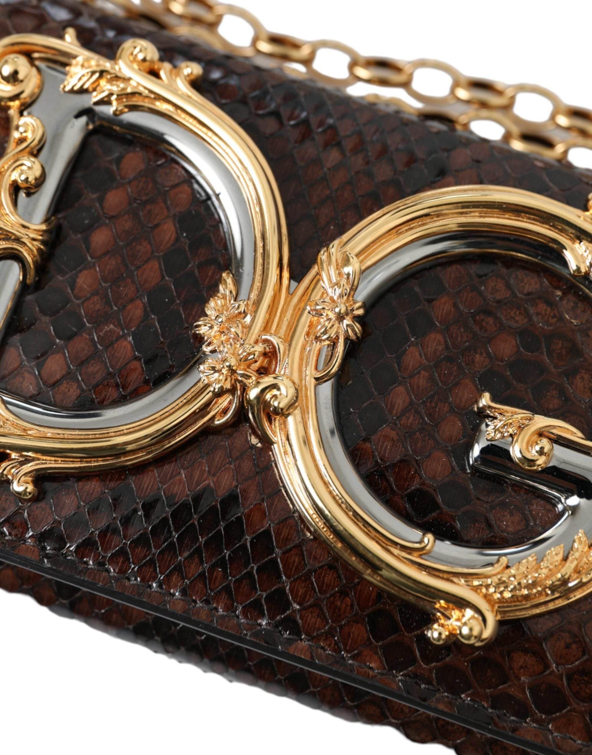 Dolce & Gabbana Brown Python Leather DG Girls Crossbody Phone Bag - Hilstor