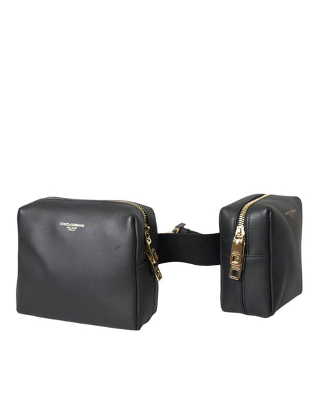Dolce & Gabbana Black Calfskin Leather Double Waist Belt Fanny Pack Bag - Hilstor