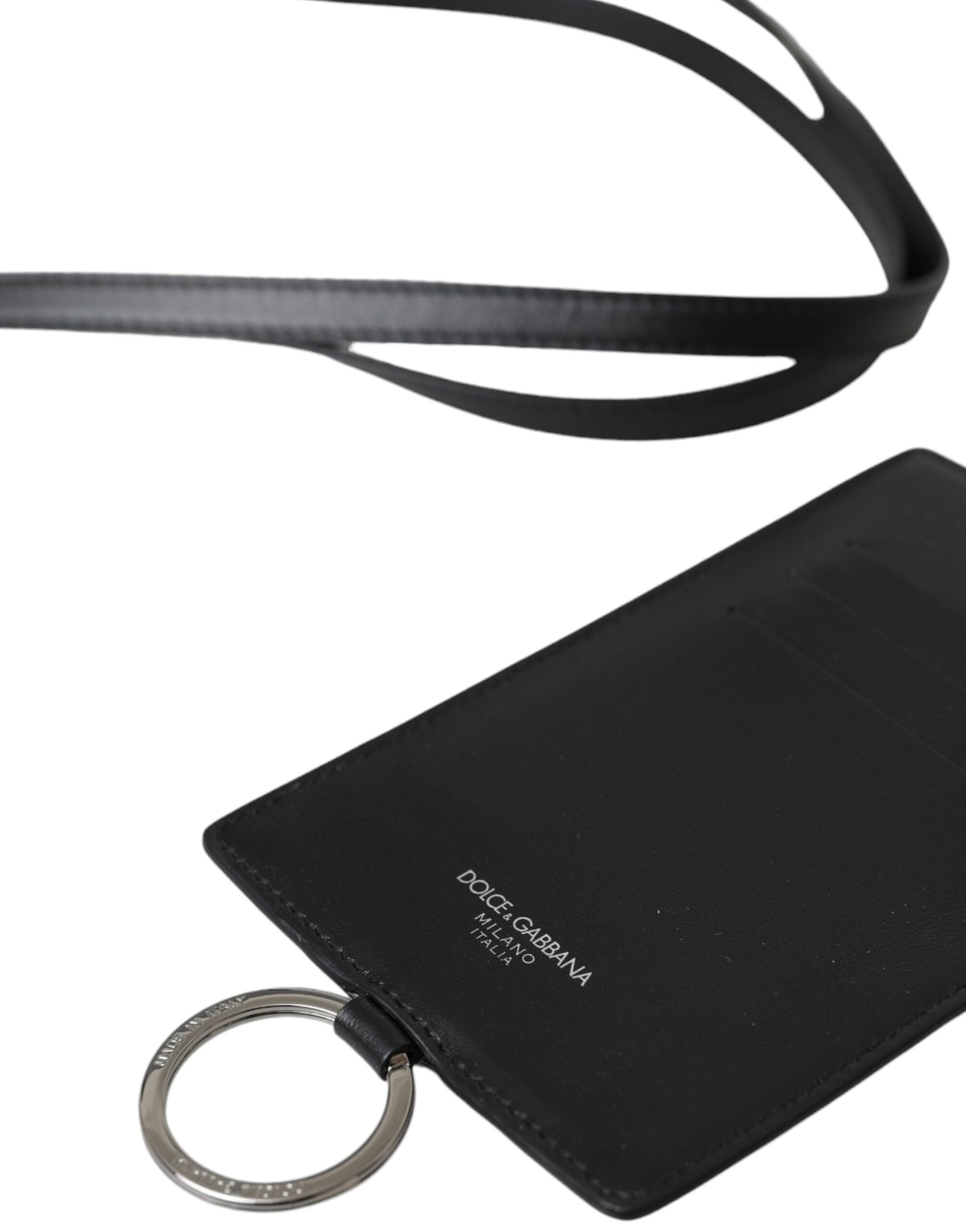 Dolce &amp; Gabbana sort kalvelæder lanyard logo kortholder mænd tegnebog