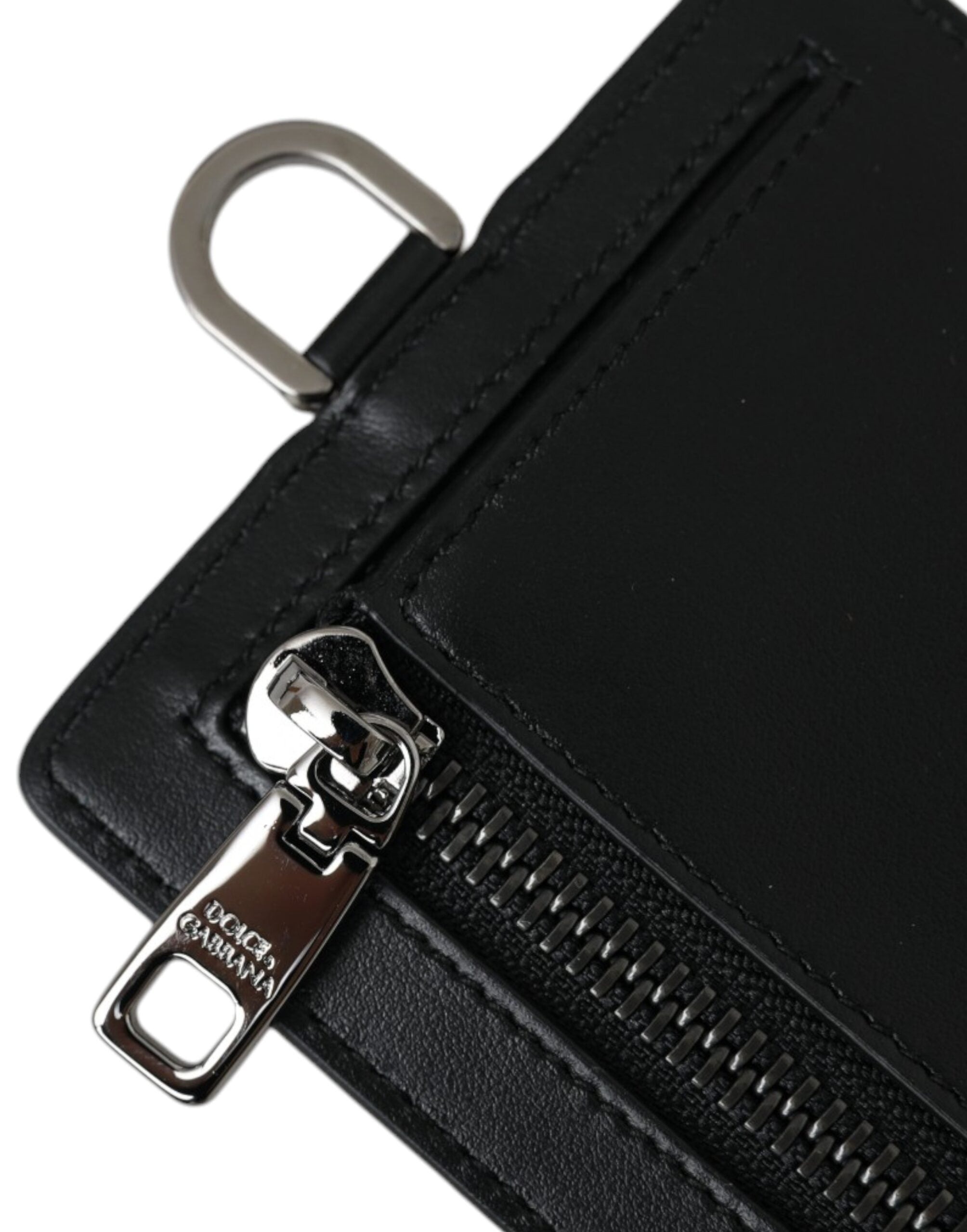 Dolce &amp; Gabbana sort kalvelæder lanyard logo kortholder mænd tegnebog