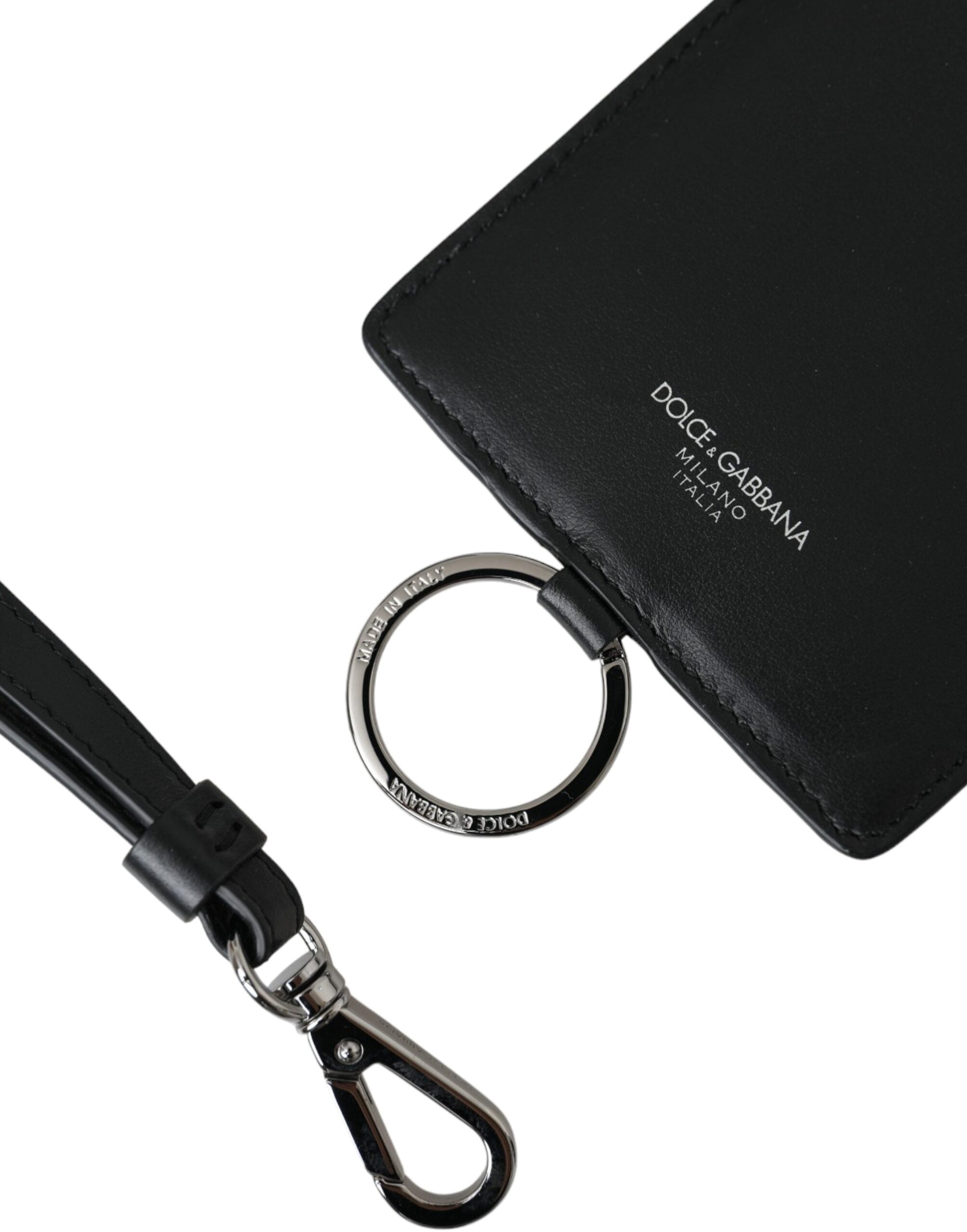 Dolce &amp; Gabbana sort kalvelæder lanyard logo kortholder mænd tegnebog