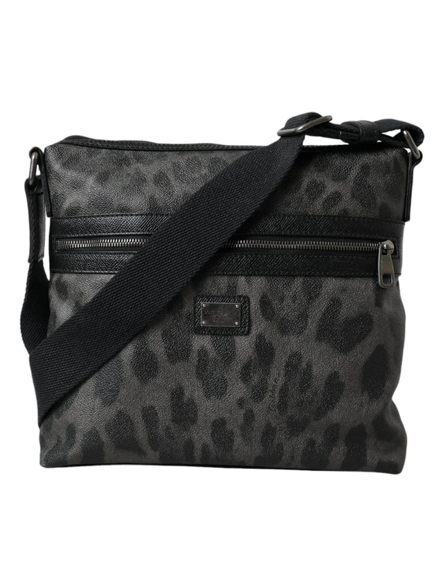 Dolce & Gabbana Gray Leopard PVC Leather Messenger Cross Body Bag - Hilstor