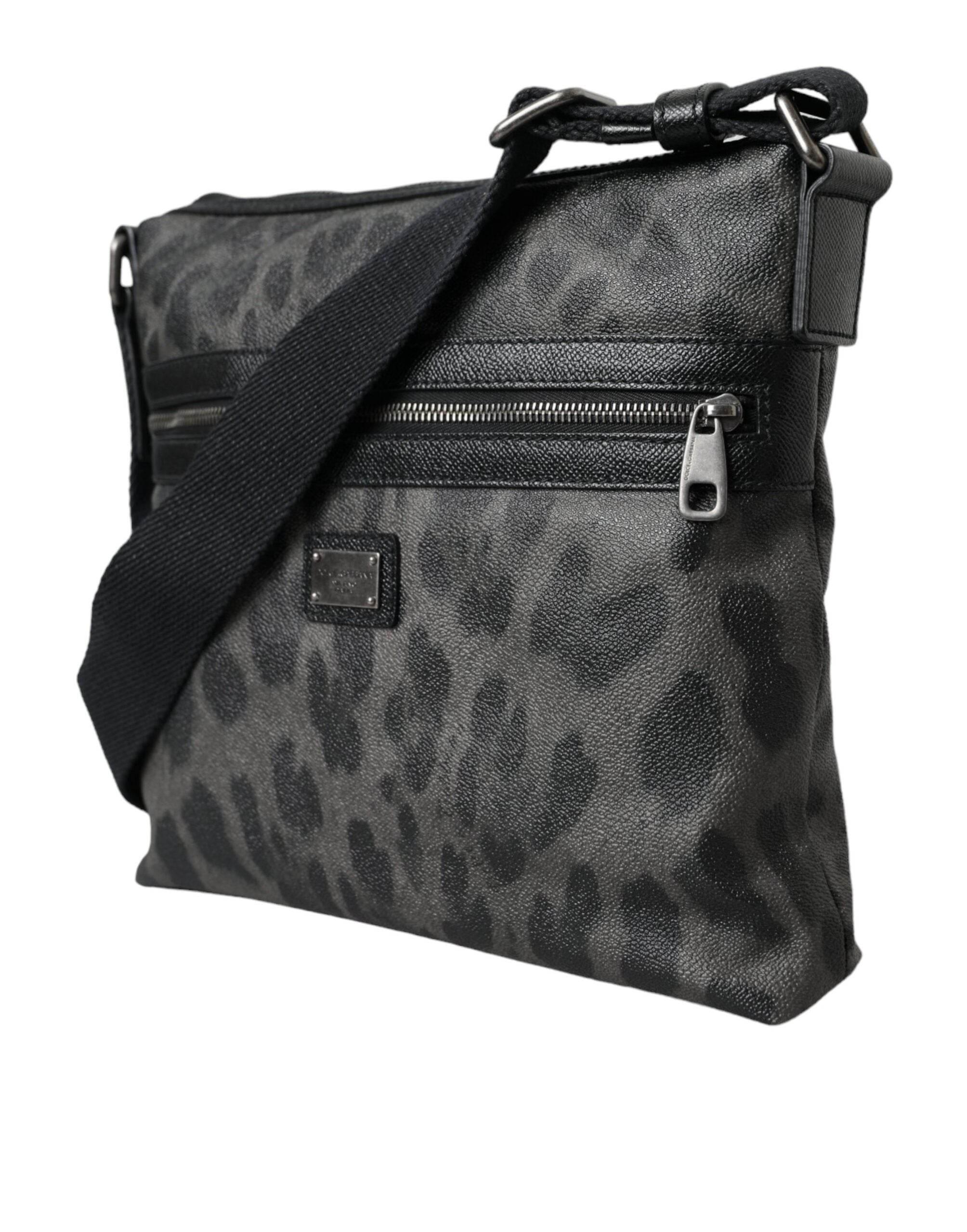 Dolce & Gabbana Gray Leopard PVC Leather Messenger Cross Body Bag - Hilstor
