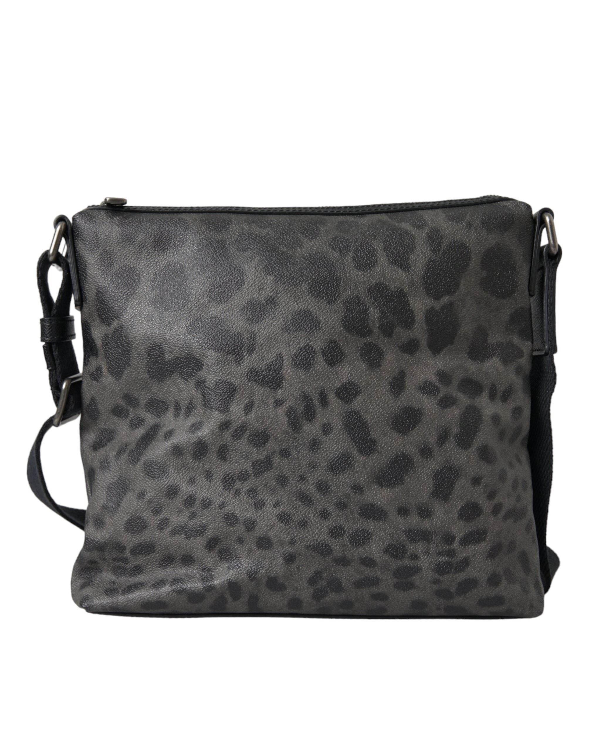 Dolce & Gabbana Gray Leopard PVC Leather Messenger Cross Body Bag - Hilstor