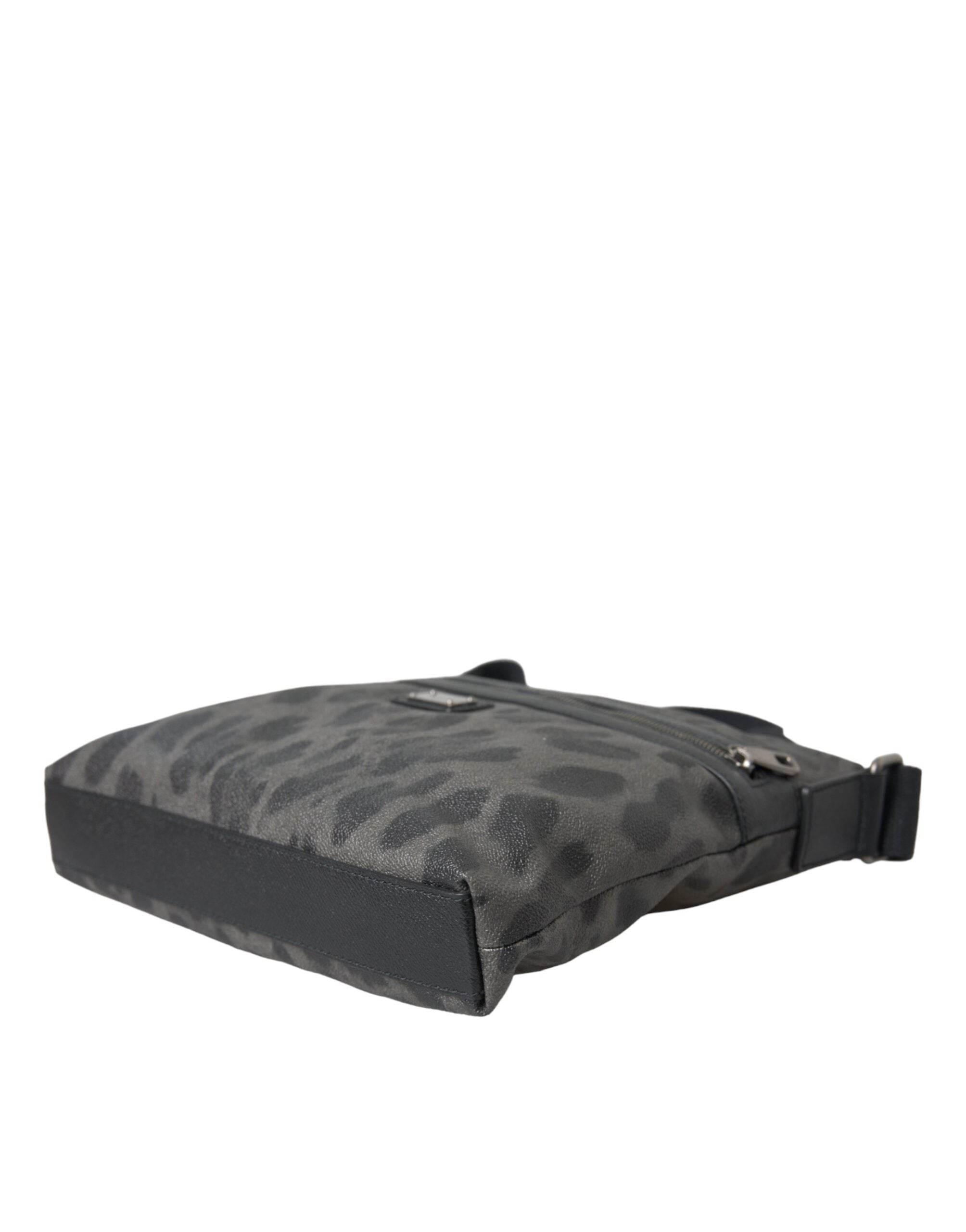 Dolce & Gabbana Gray Leopard PVC Leather Messenger Cross Body Bag - Hilstor
