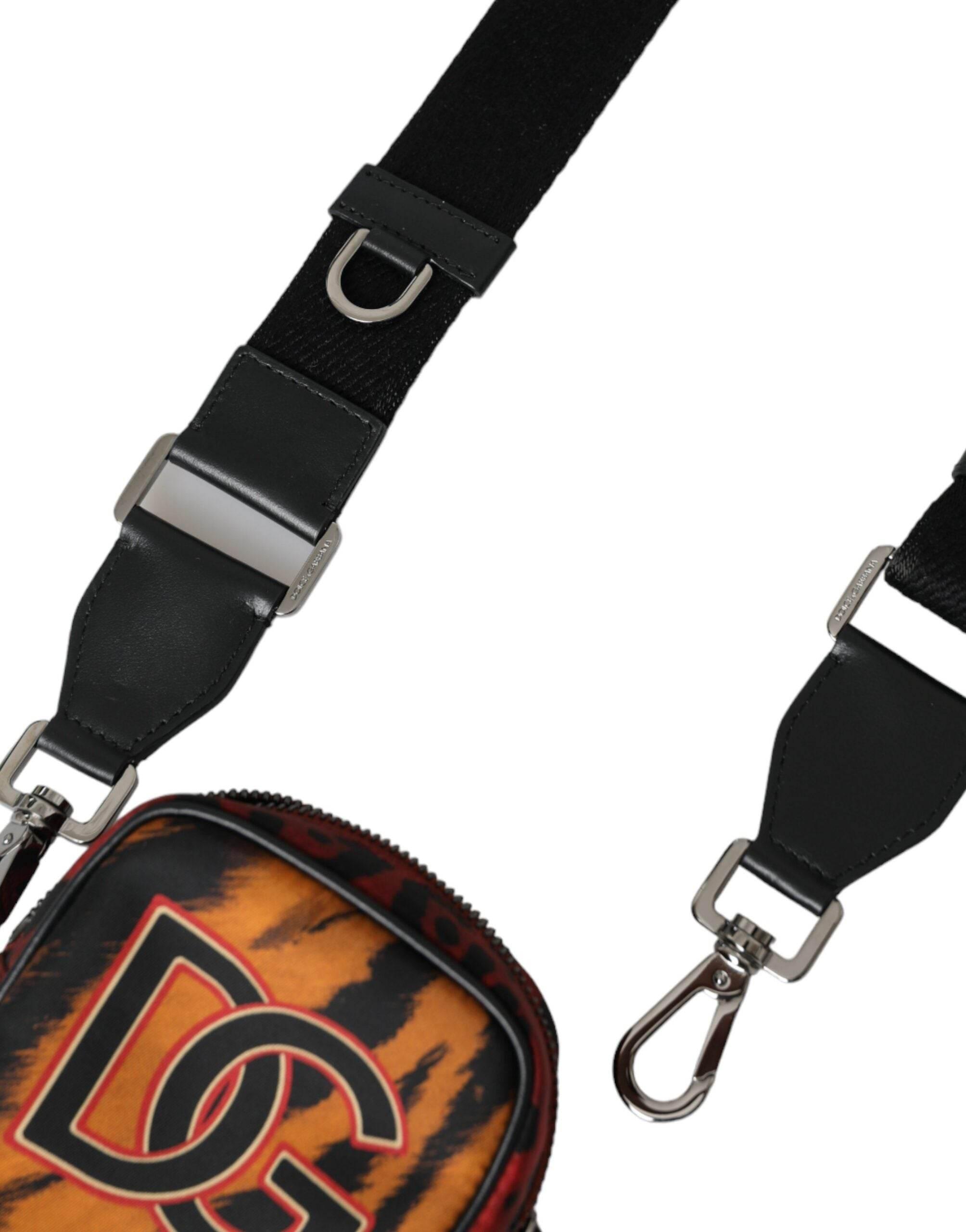 Dolce & Gabbana Multicolor Tiger Print Nylon Logo Cross Body Bag - Hilstor