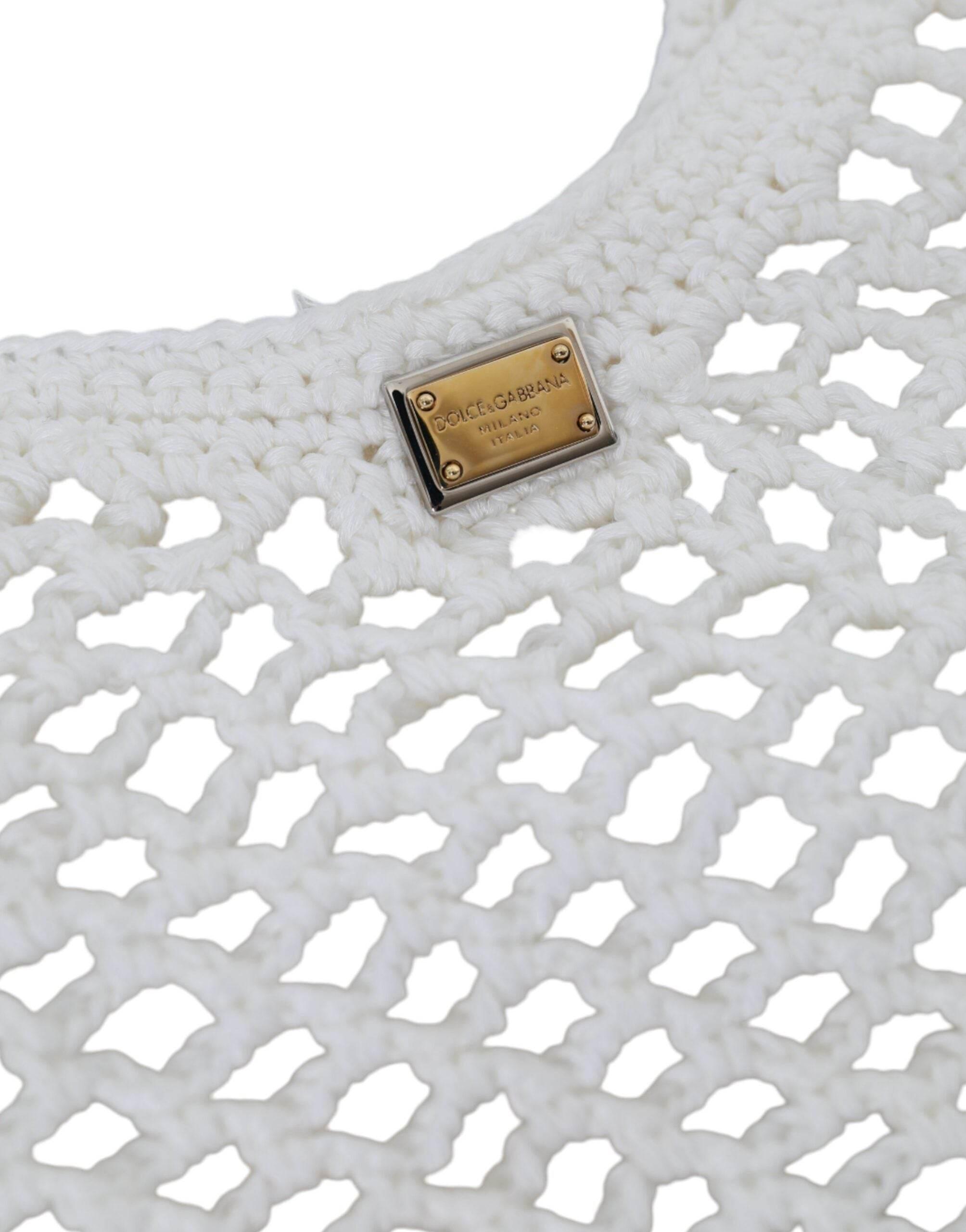 Dolce & Gabbana White Green Knitted Cotton Logo Shopping Tote Bag - Hilstor