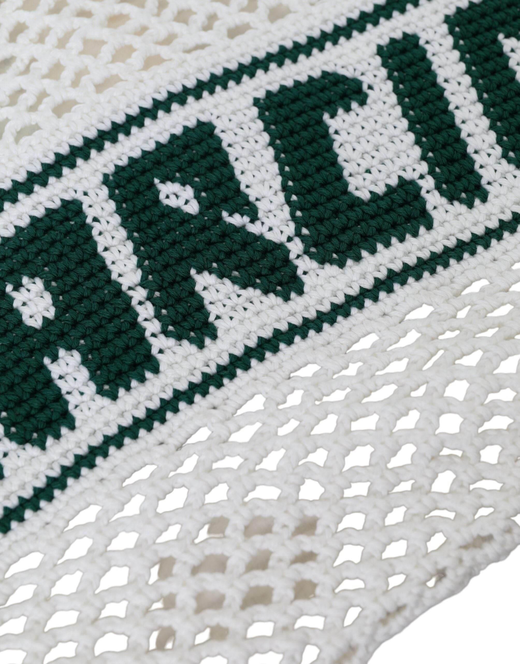 Dolce & Gabbana White Green Knitted Cotton Logo Shopping Tote Bag - Hilstor