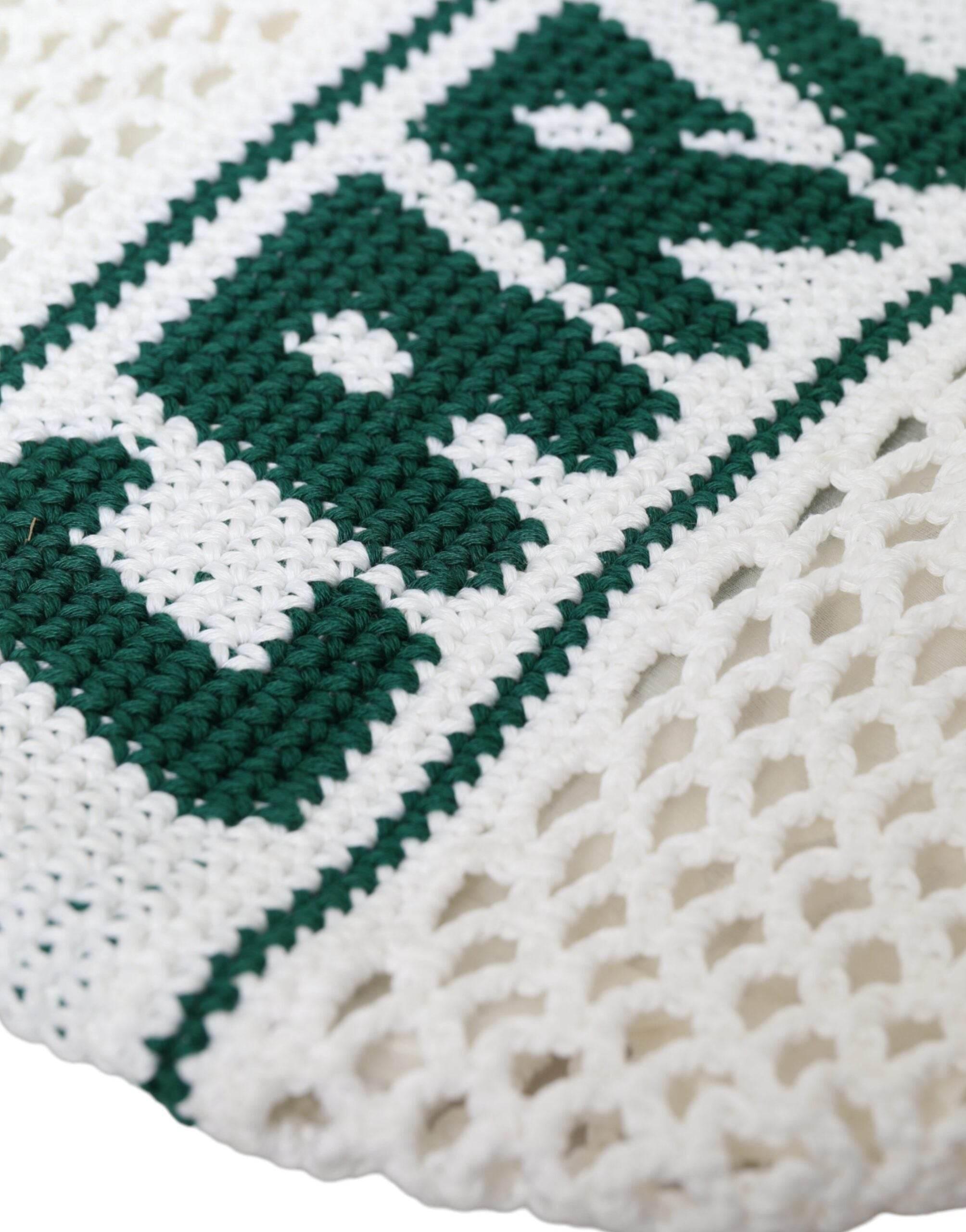 Dolce & Gabbana White Green Knitted Cotton Logo Shopping Tote Bag - Hilstor