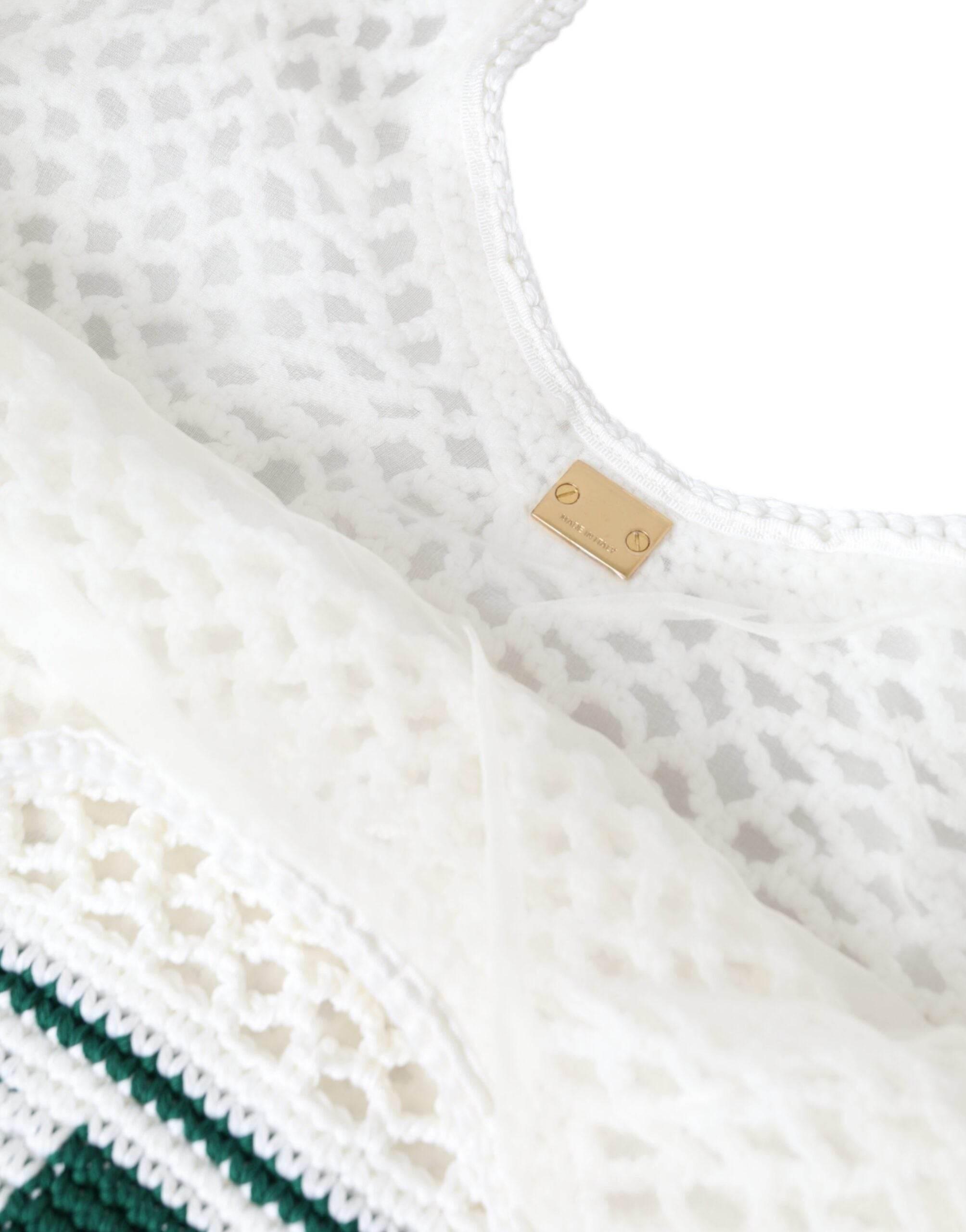Dolce & Gabbana White Green Knitted Cotton Logo Shopping Tote Bag - Hilstor