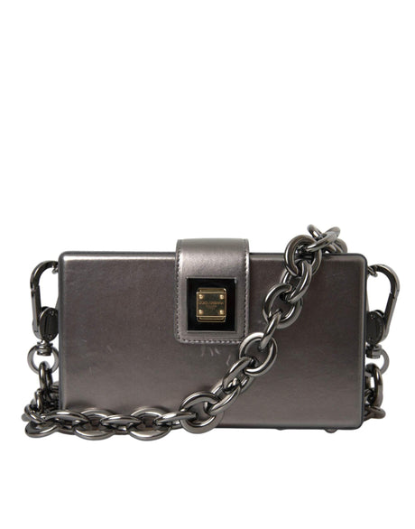 Dolce & Gabbana Metallic Gray Calfskin Leather DG BOX Shoulder Bag - Hilstor