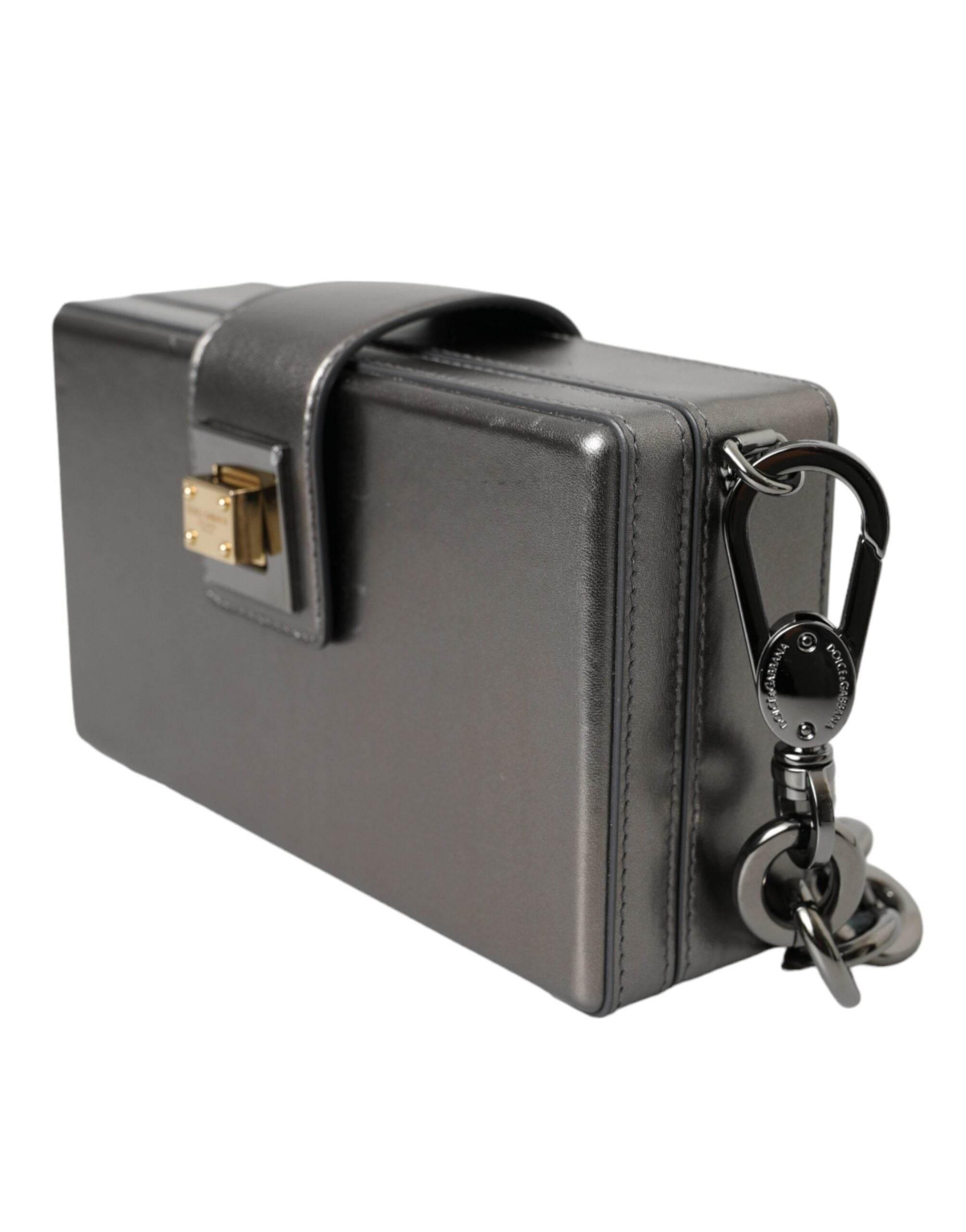 Dolce & Gabbana Metallic Gray Calfskin Leather DG BOX Shoulder Bag - Hilstor