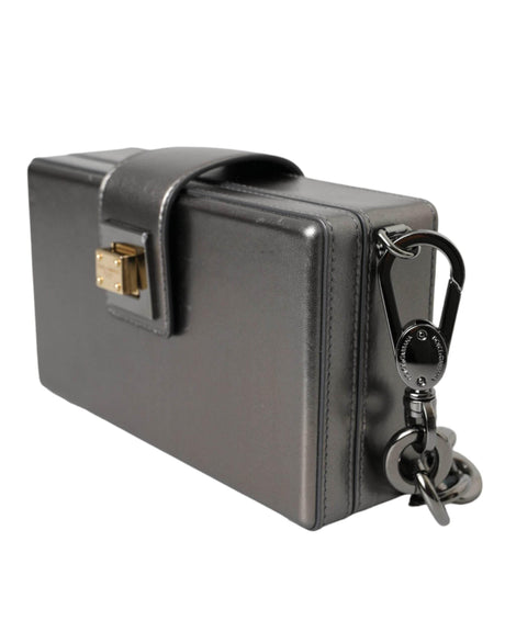 Dolce & Gabbana Metallic Gray Calfskin Leather DG BOX Shoulder Bag - Hilstor