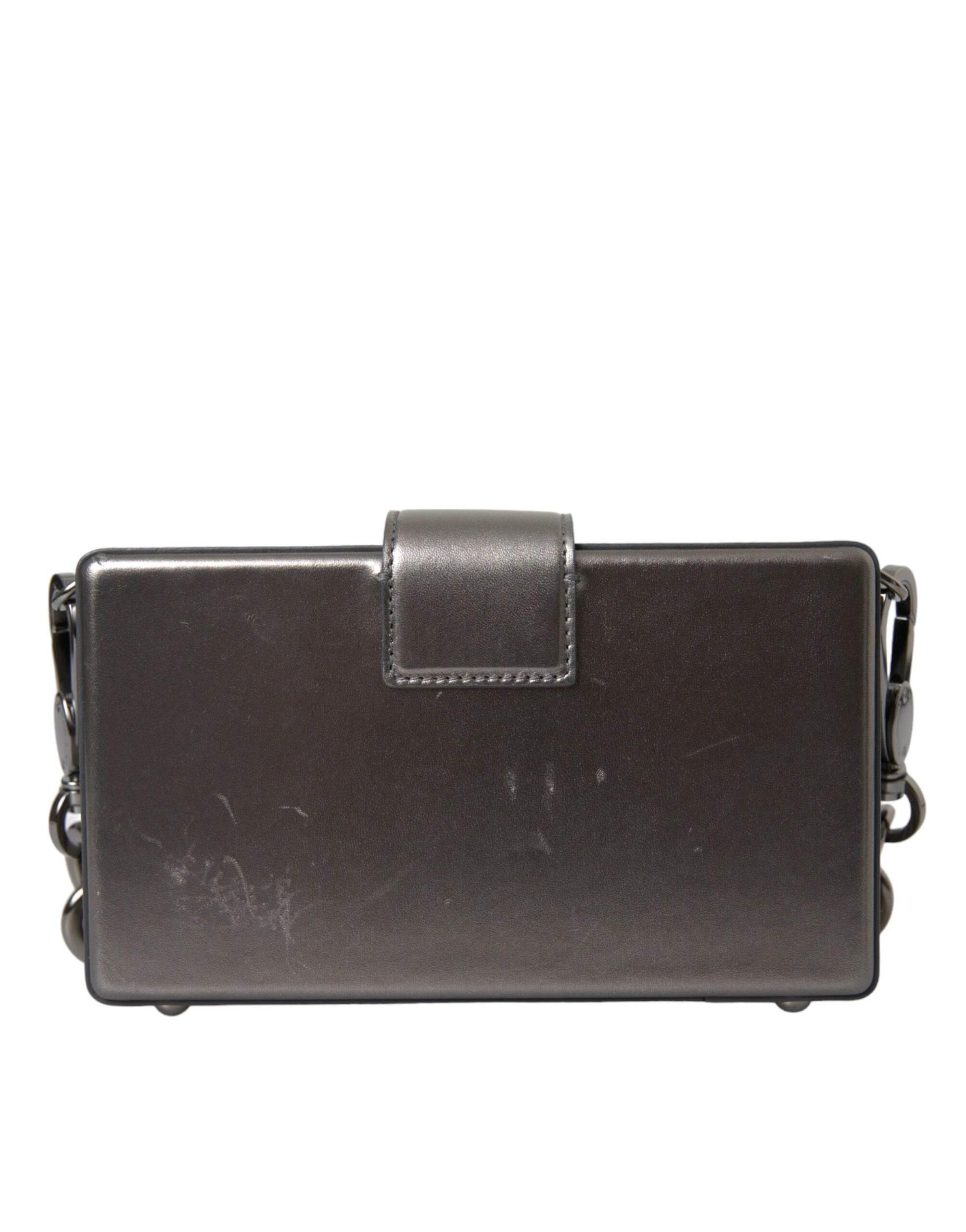 Dolce & Gabbana Metallic Gray Calfskin Leather DG BOX Shoulder Bag - Hilstor