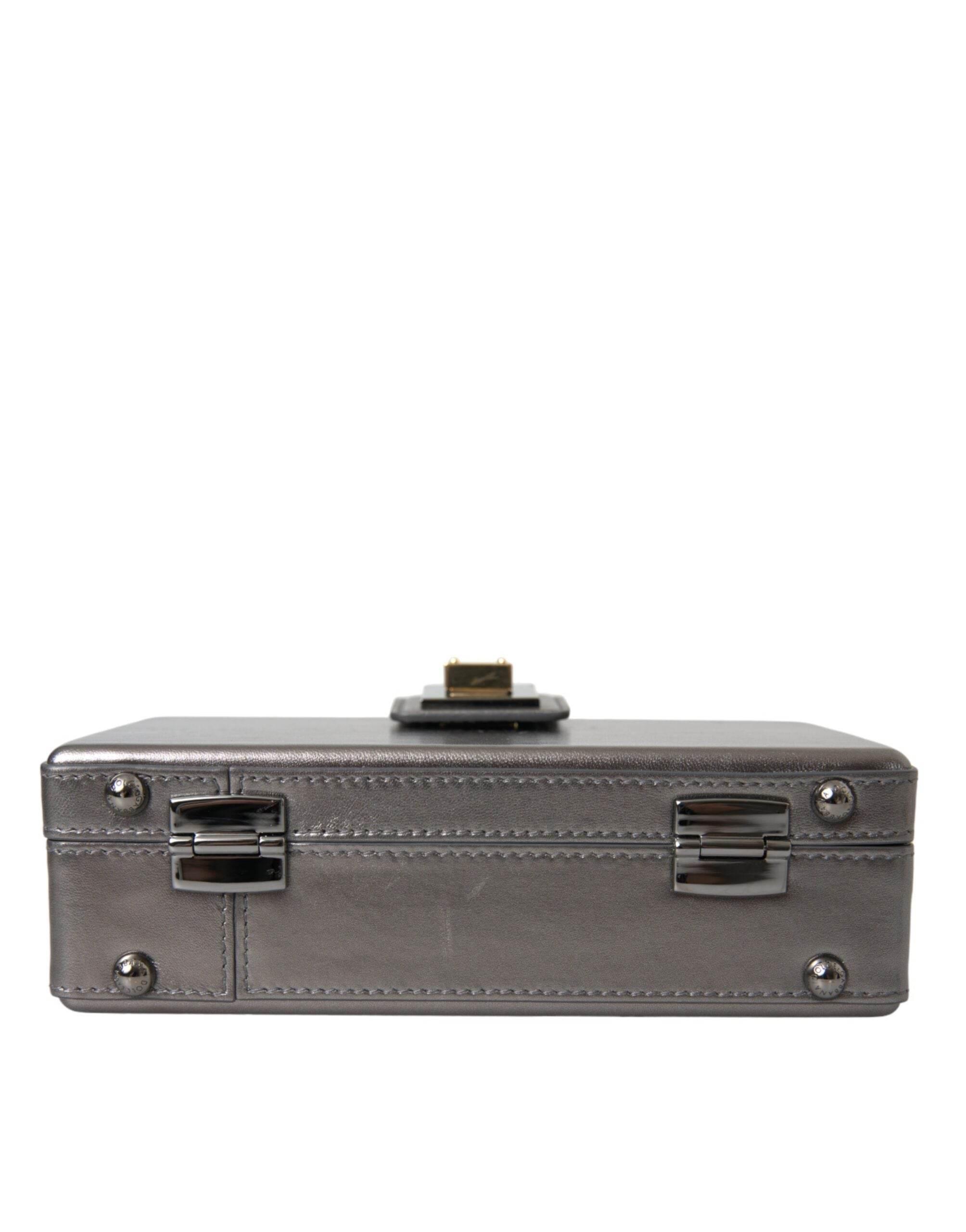 Dolce & Gabbana Metallic Gray Calfskin Leather DG BOX Shoulder Bag - Hilstor