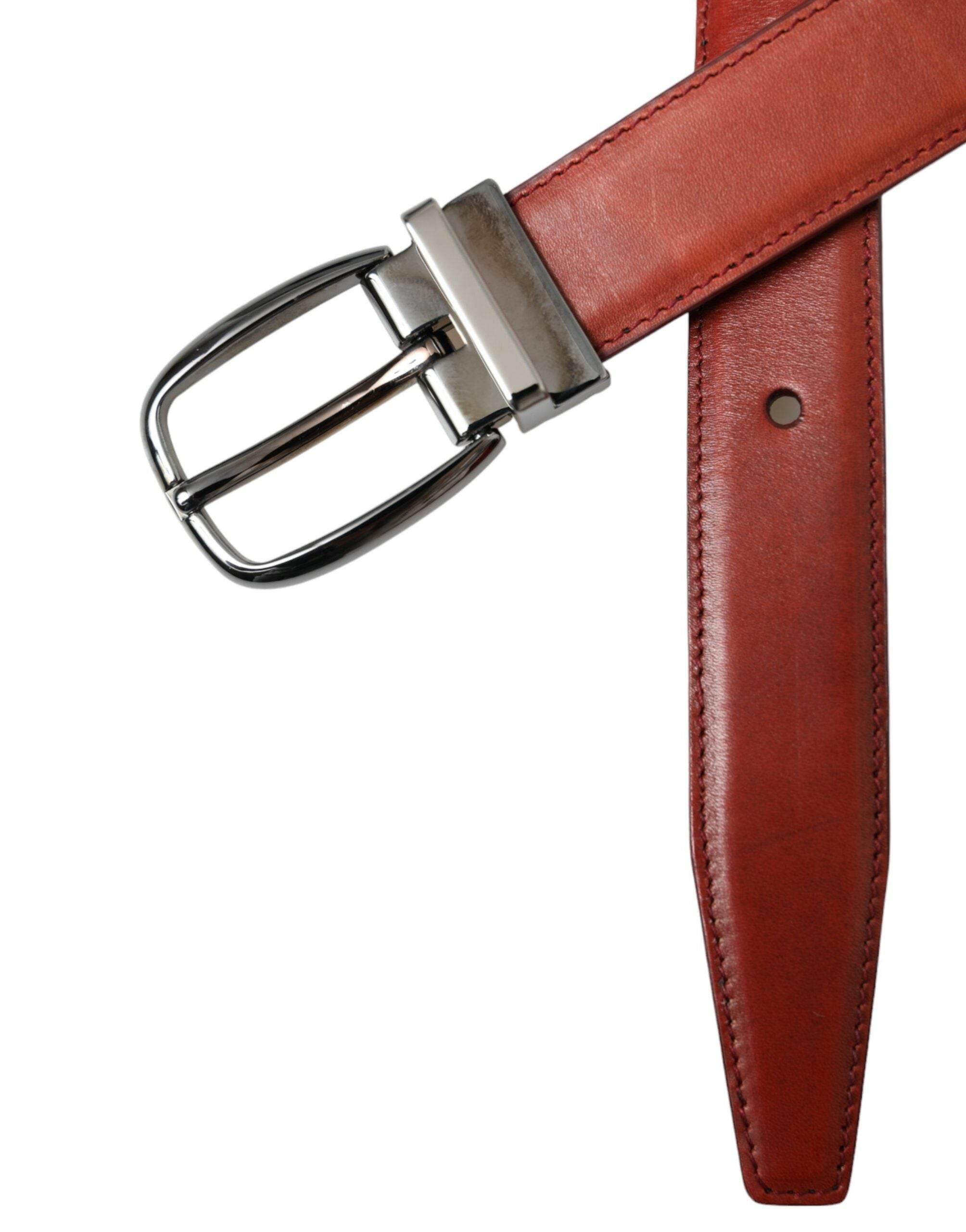 Dolce & Gabbana Brown Leather Silver Metal Buckle Belt Men - Hilstor