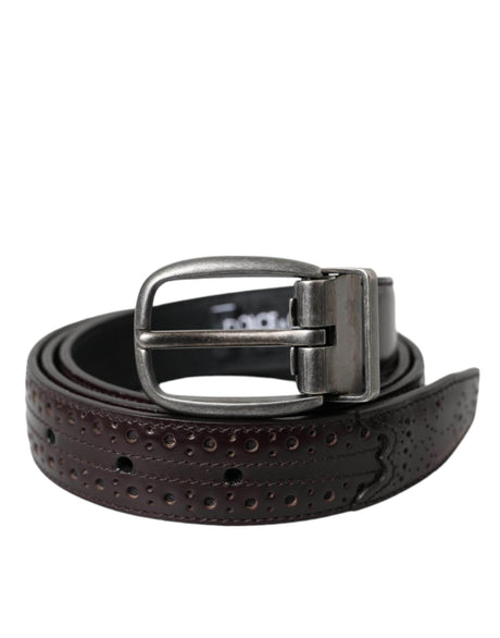 Dolce & Gabbana Dark Brown Perforated Leather Metal Buckle Belt Men - Hilstor