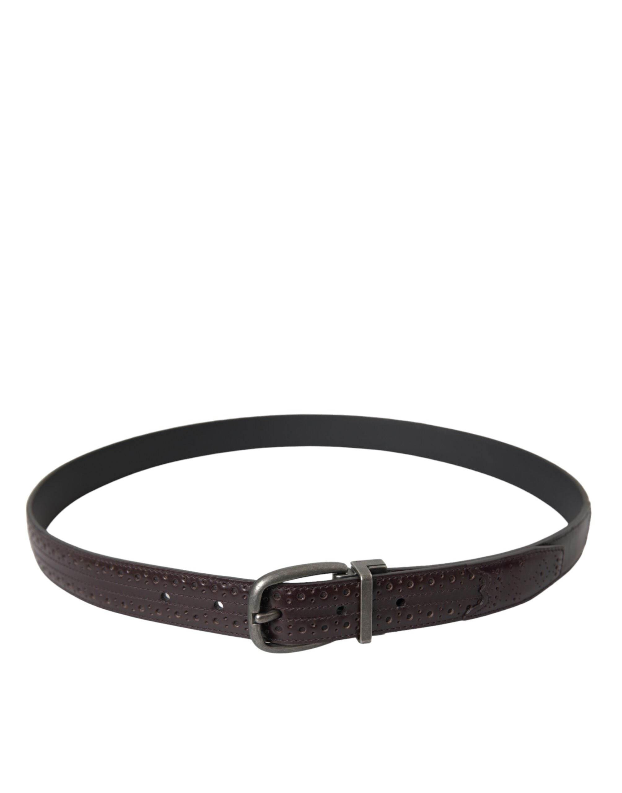 Dolce & Gabbana Dark Brown Perforated Leather Metal Buckle Belt Men - Hilstor