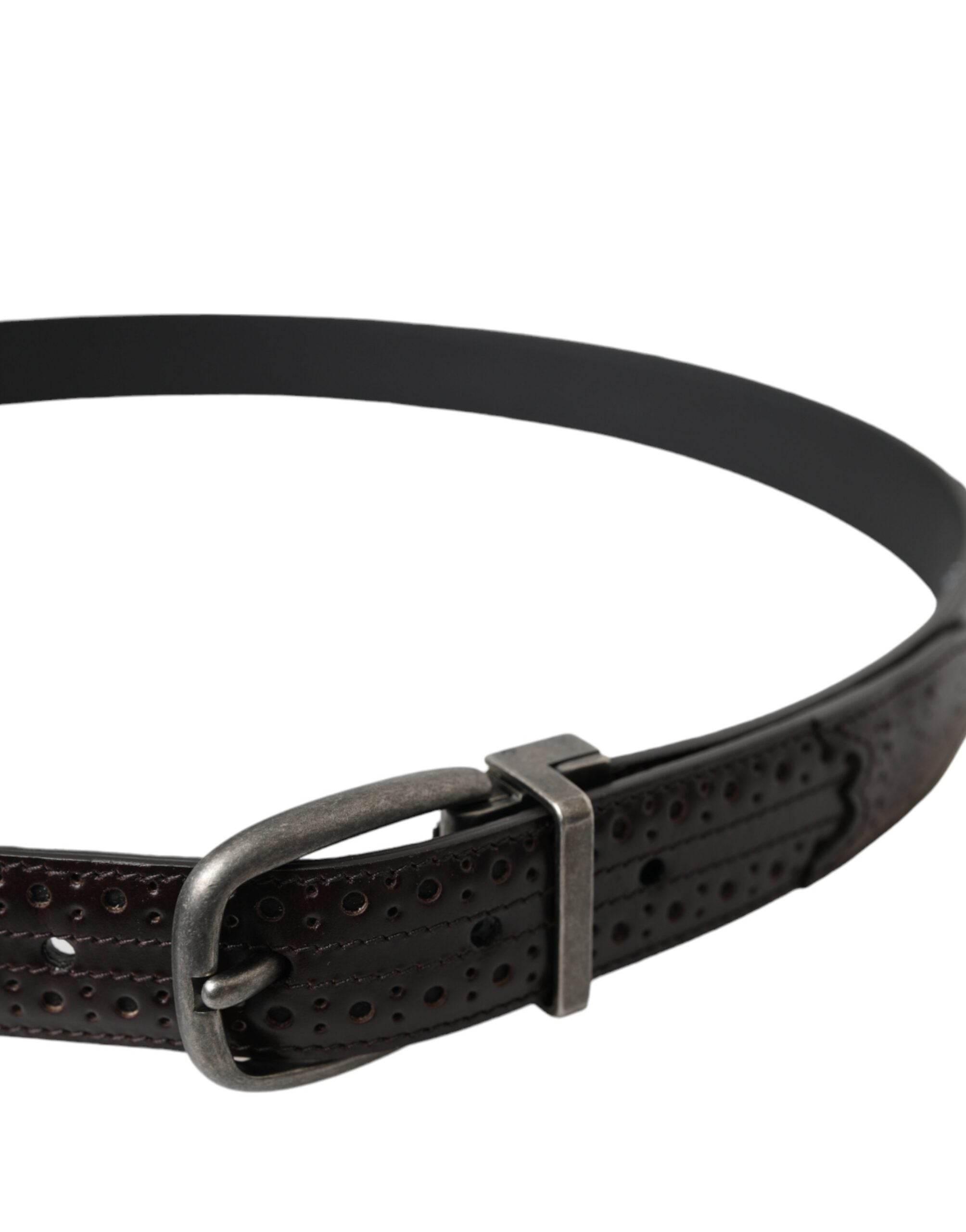 Dolce & Gabbana Dark Brown Perforated Leather Metal Buckle Belt Men - Hilstor