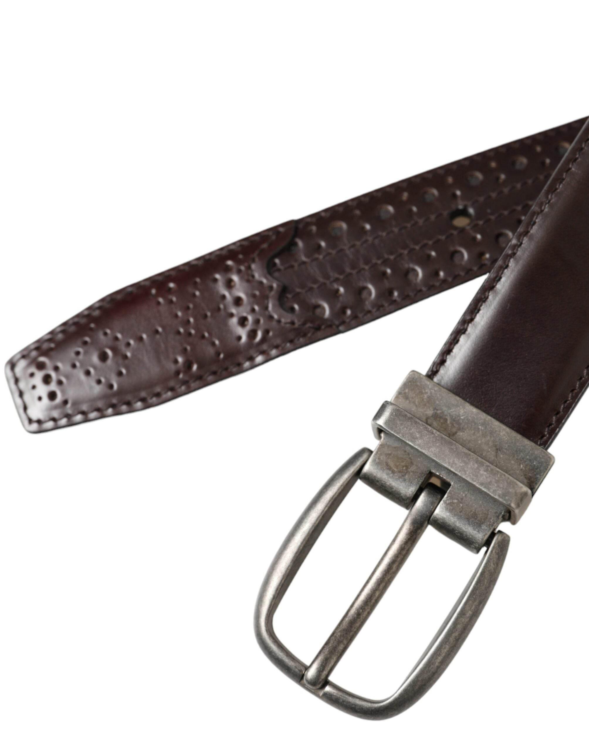 Dolce & Gabbana Dark Brown Perforated Leather Metal Buckle Belt Men - Hilstor
