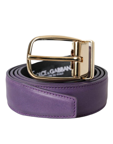 Dolce & Gabbana Purple Leather Gold Metal Buckle Belt Men - Hilstor