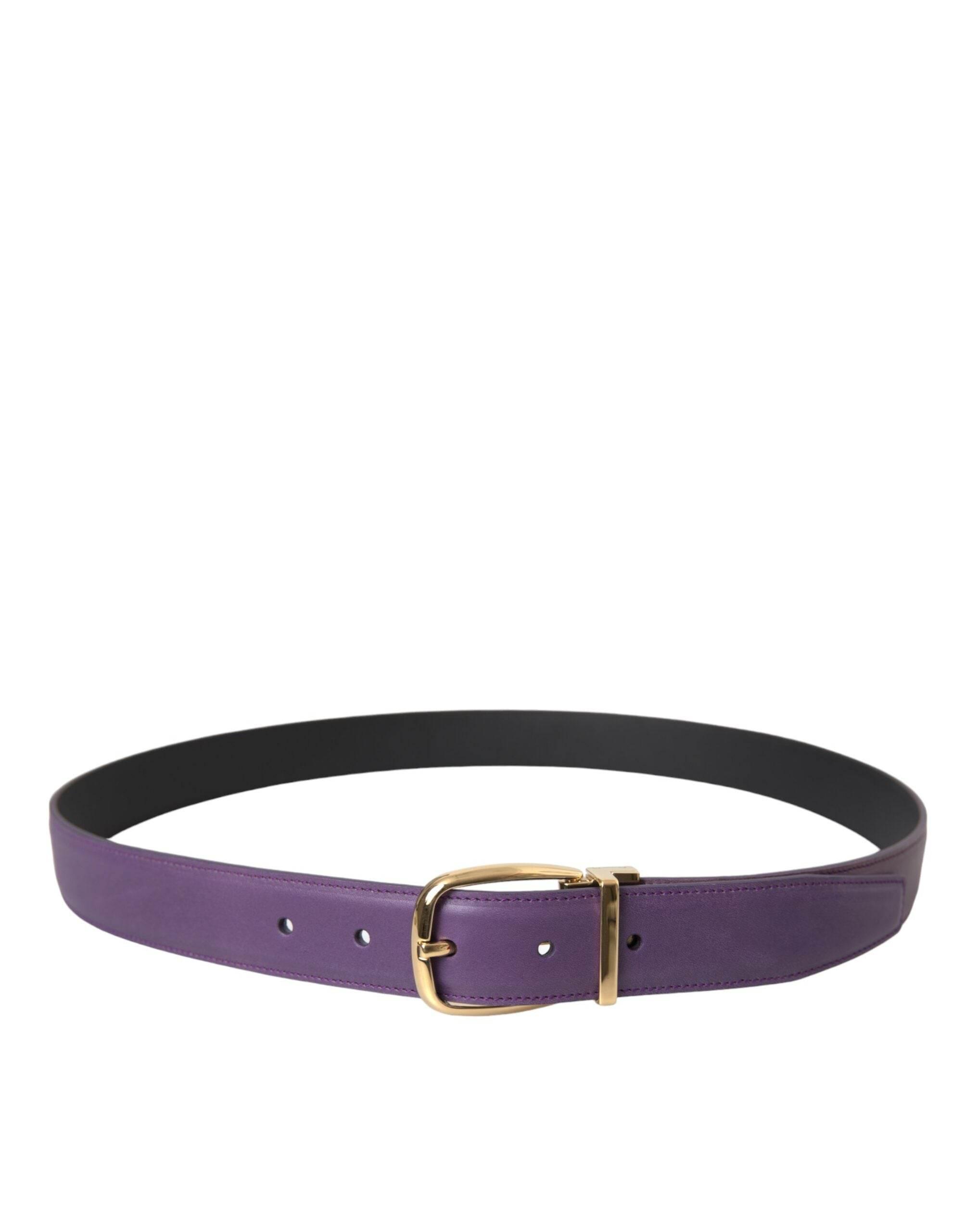Dolce & Gabbana Purple Leather Gold Metal Buckle Belt Men - Hilstor