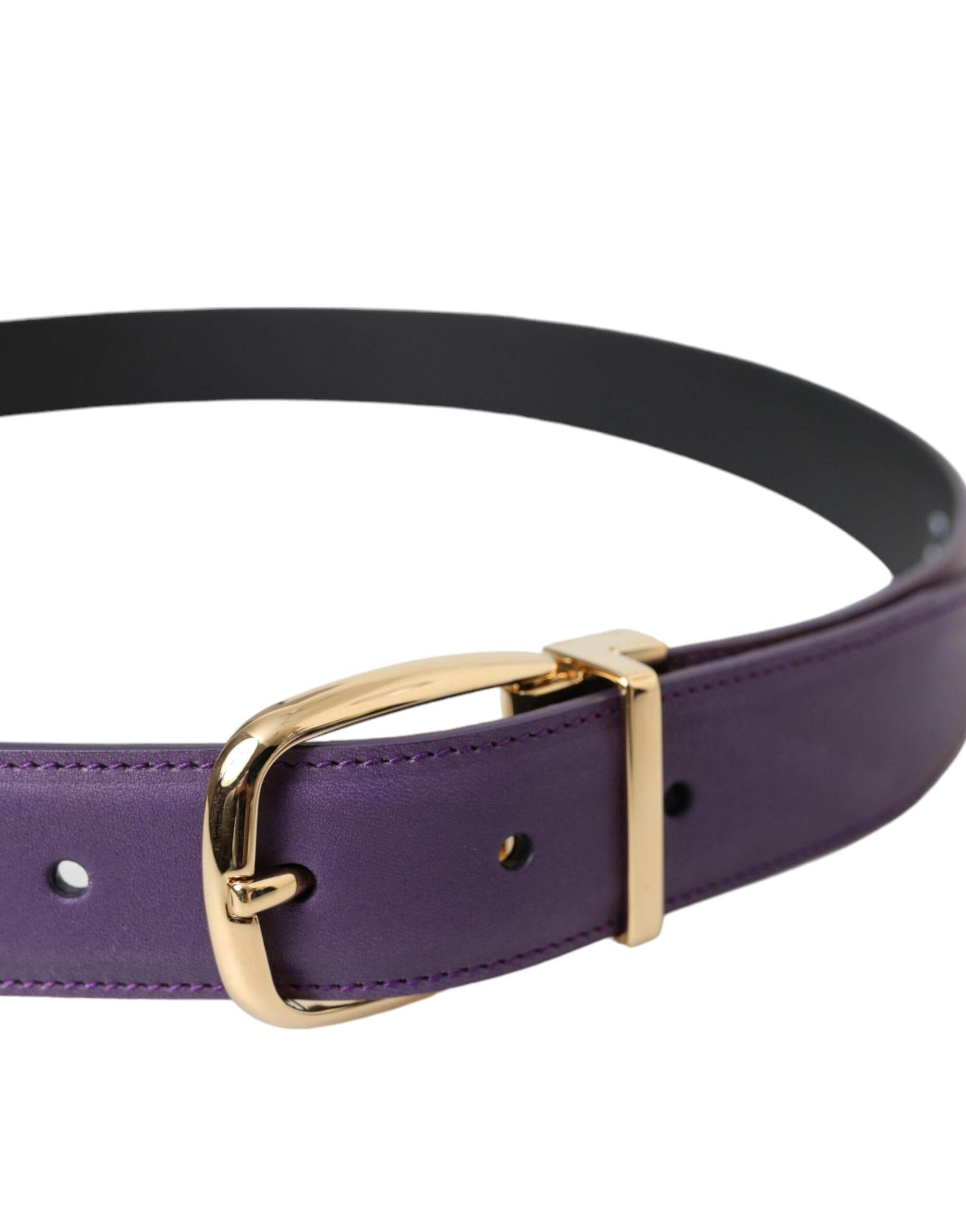 Dolce & Gabbana Purple Leather Gold Metal Buckle Belt Men - Hilstor