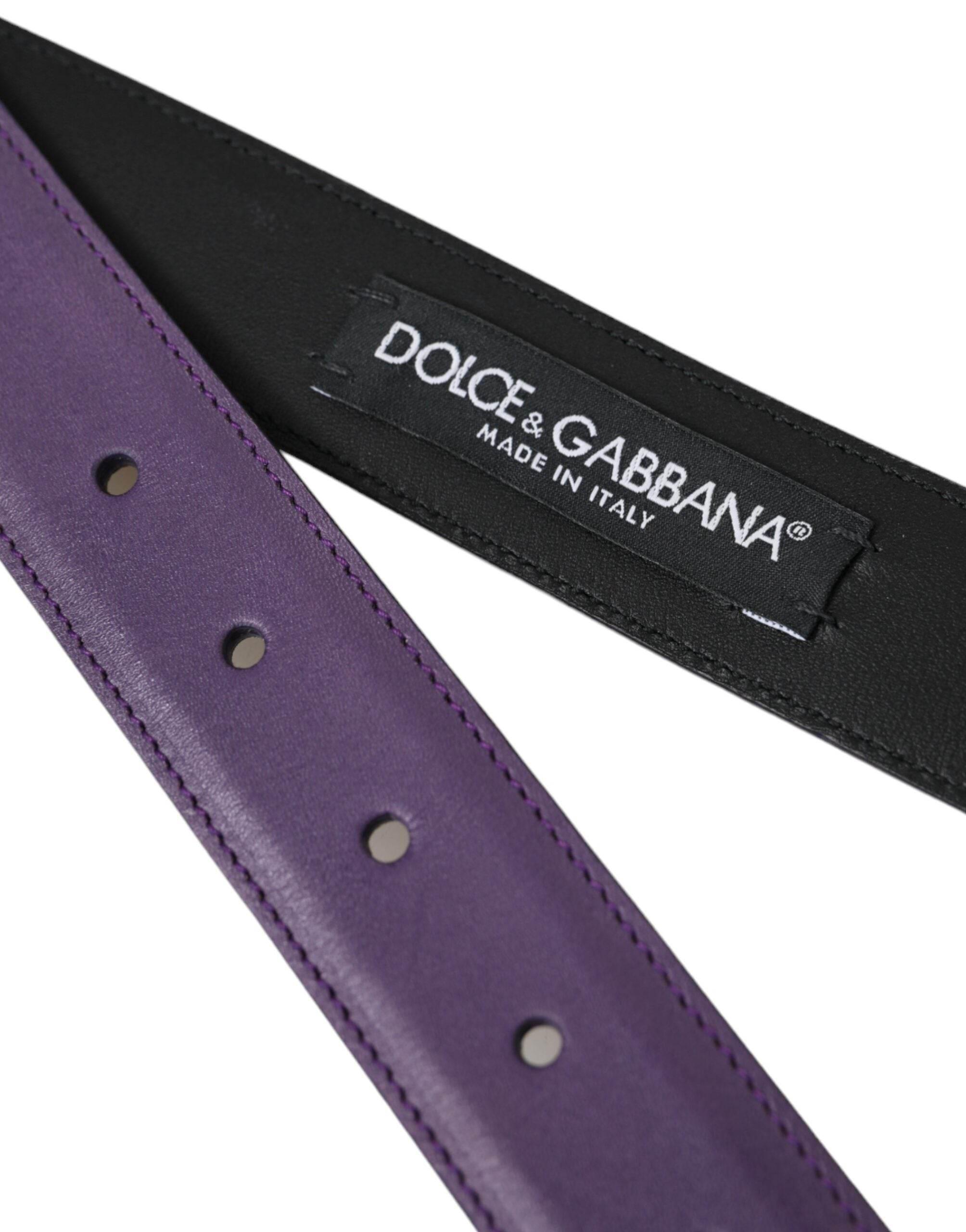 Dolce & Gabbana Purple Leather Gold Metal Buckle Belt Men - Hilstor