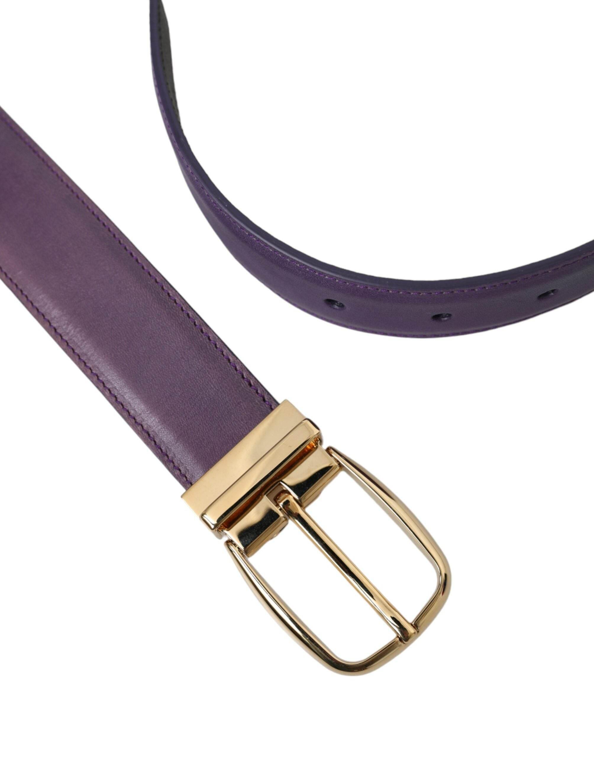 Dolce & Gabbana Purple Leather Gold Metal Buckle Belt Men - Hilstor