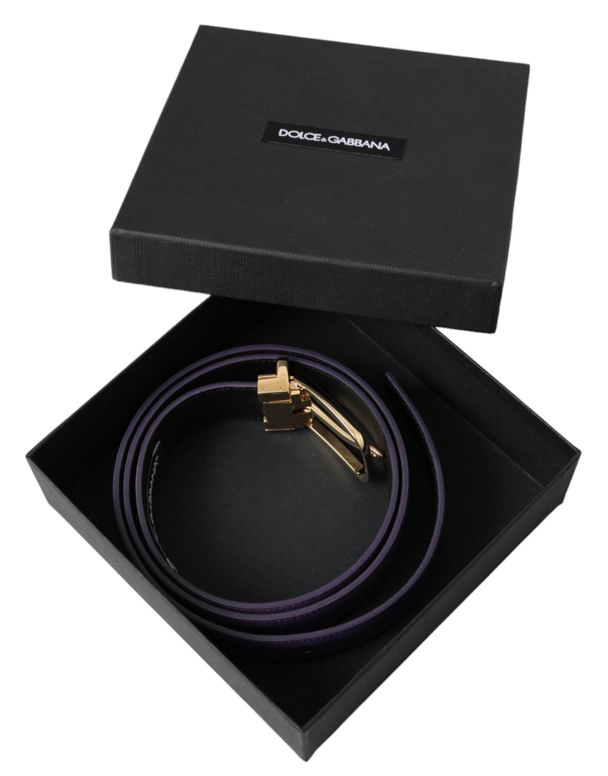Dolce & Gabbana Purple Leather Gold Metal Buckle Belt Men - Hilstor