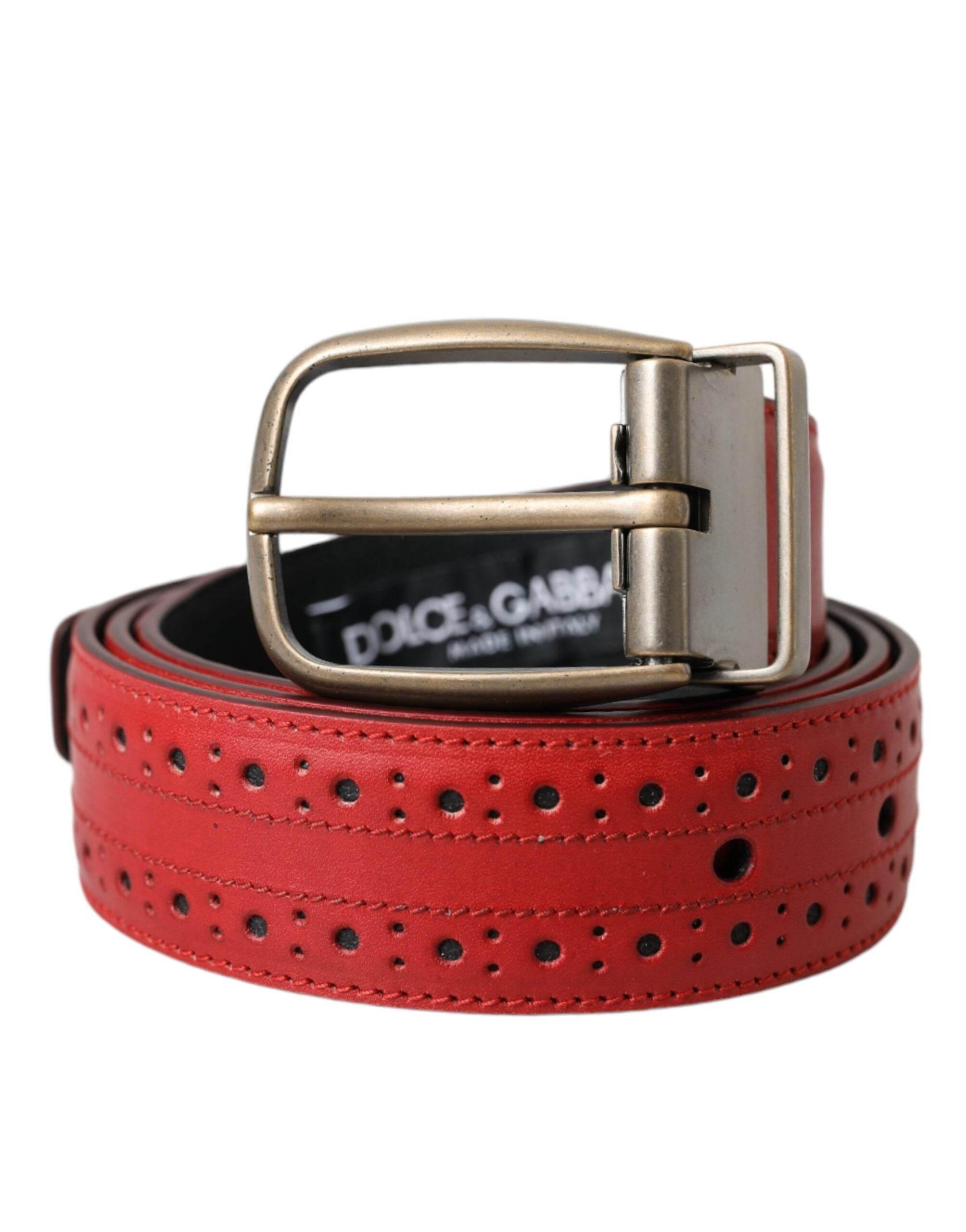 Dolce & Gabbana Red Perforated Leather Metal Buckle Belt Men - Hilstor