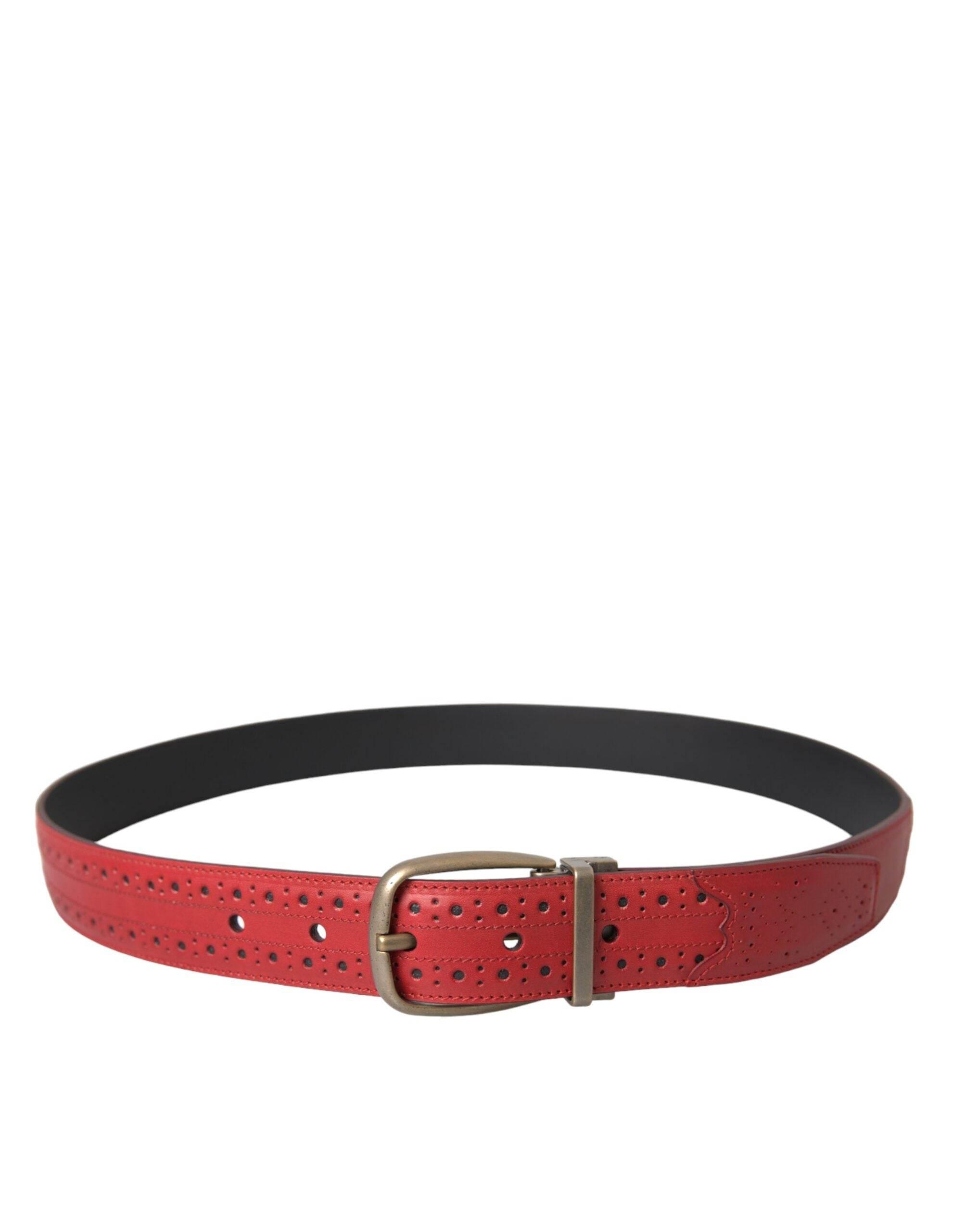 Dolce & Gabbana Red Perforated Leather Metal Buckle Belt Men - Hilstor