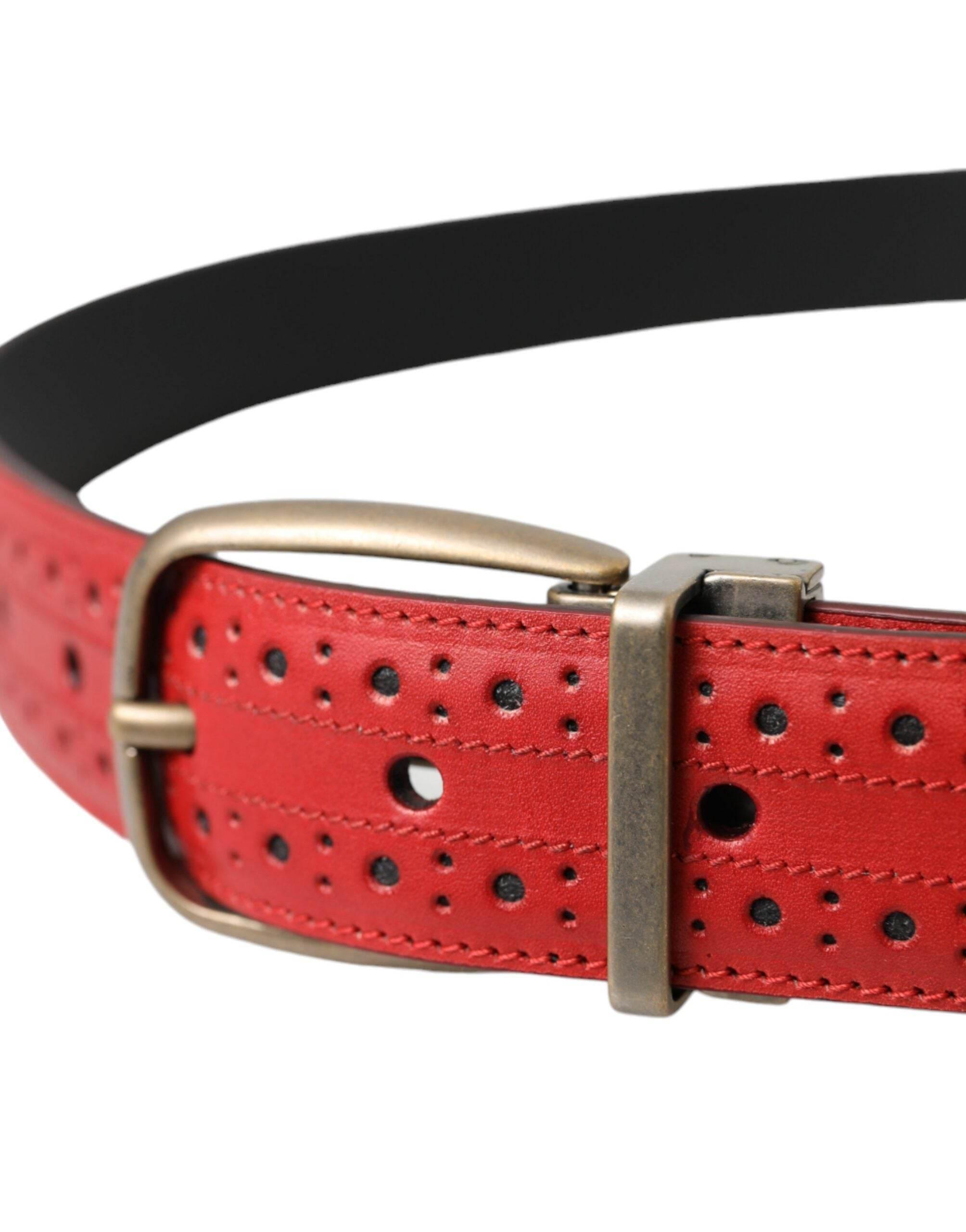 Dolce & Gabbana Red Perforated Leather Metal Buckle Belt Men - Hilstor