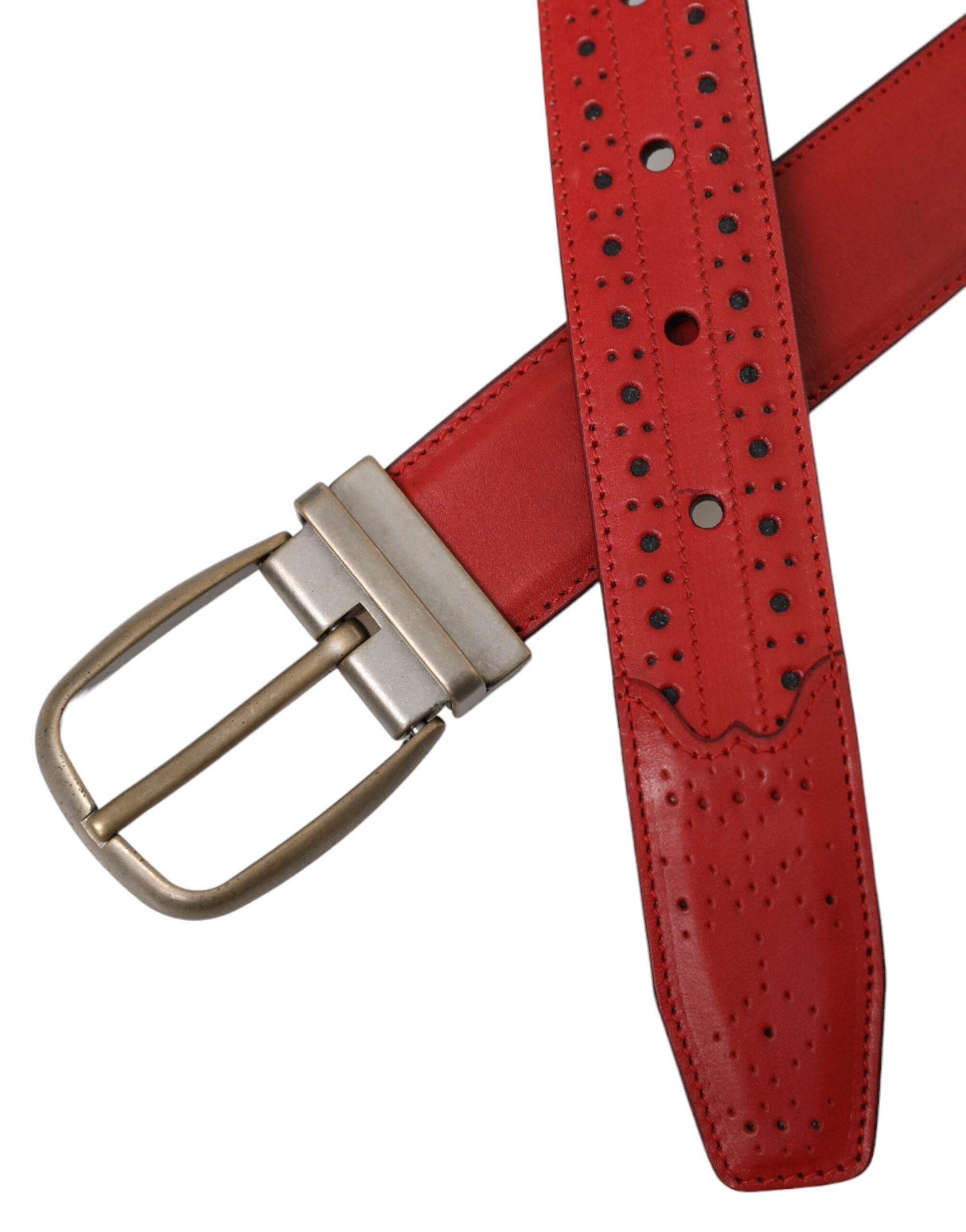 Dolce & Gabbana Red Perforated Leather Metal Buckle Belt Men - Hilstor