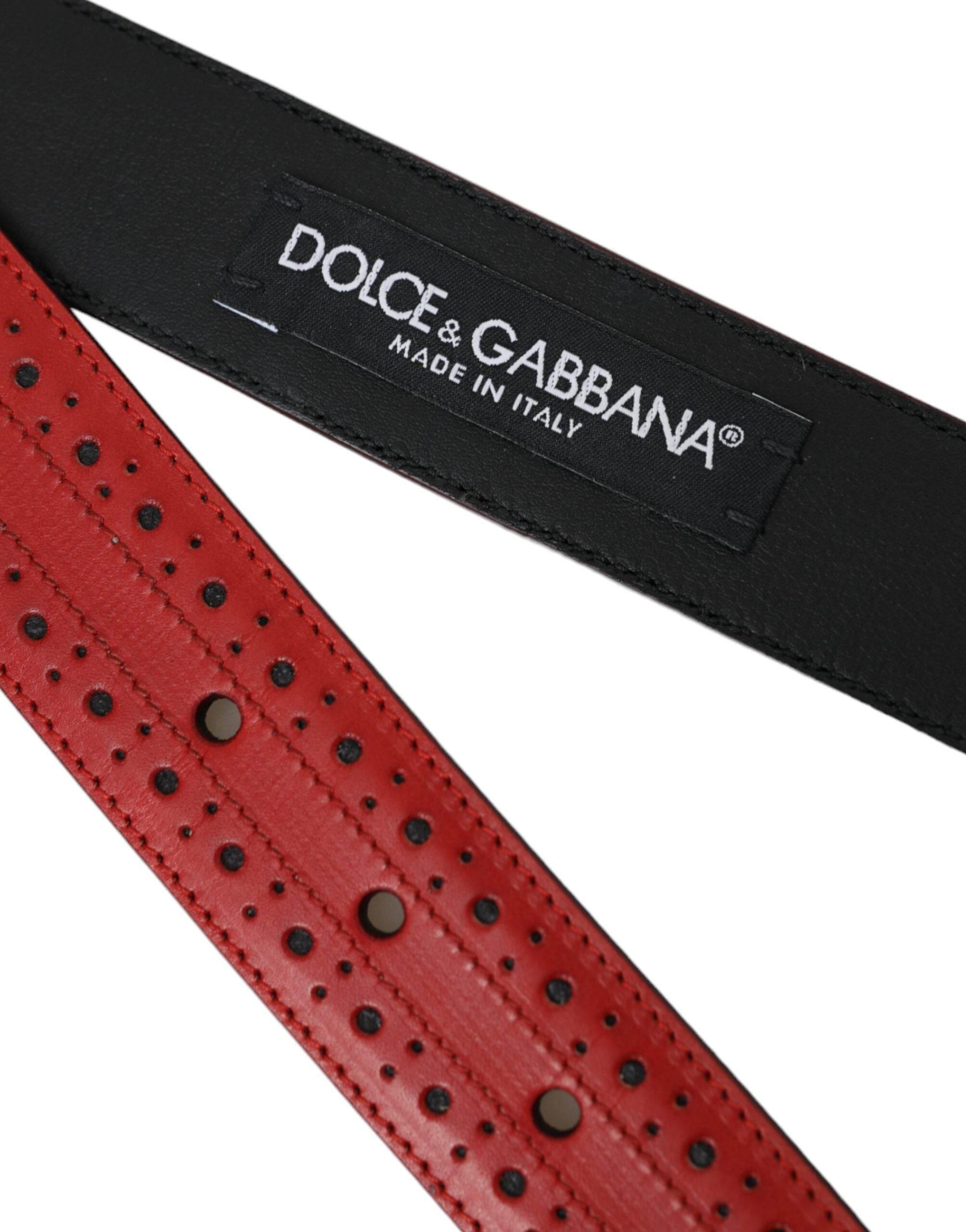 Dolce & Gabbana Red Perforated Leather Metal Buckle Belt Men - Hilstor