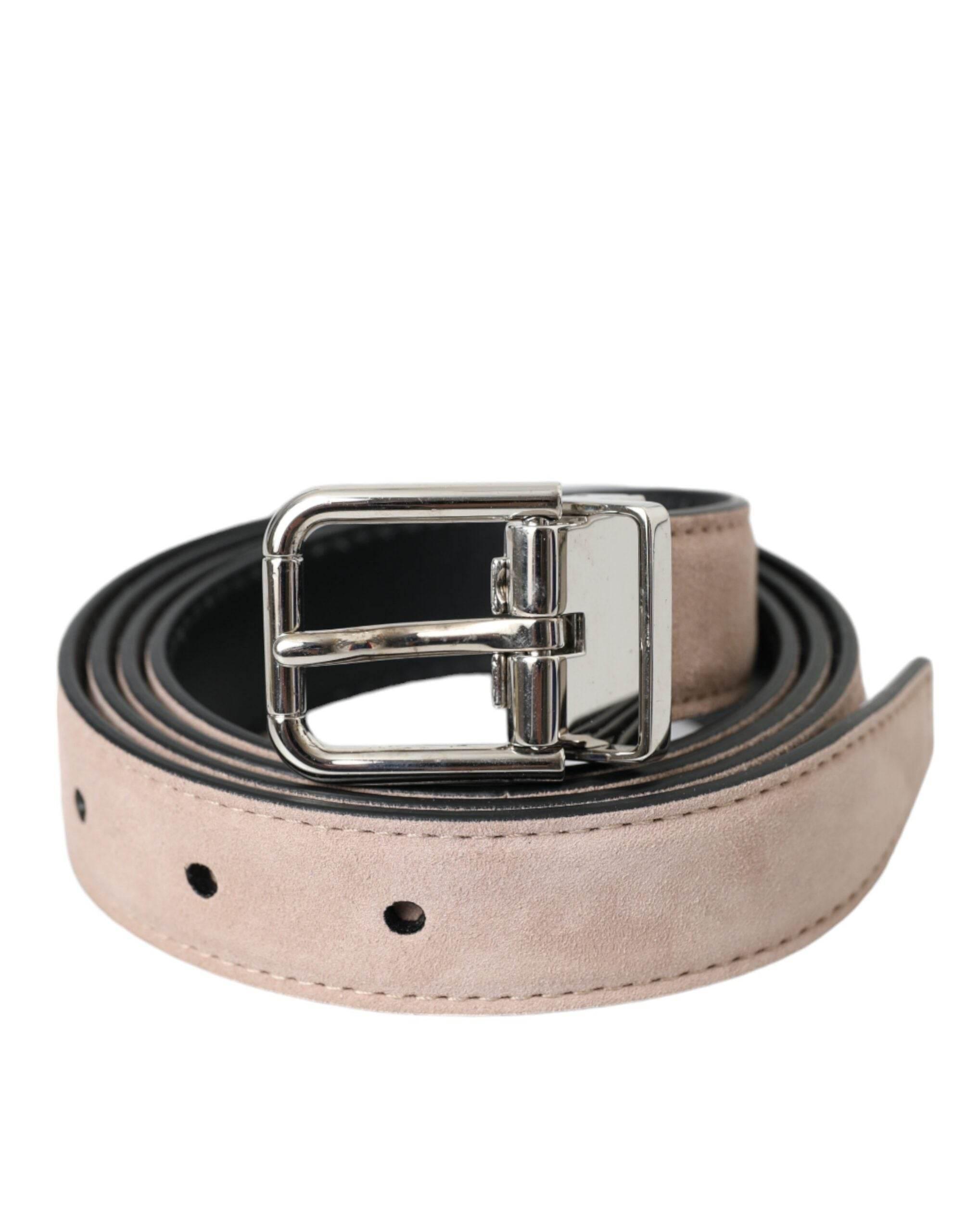 Dolce & Gabbana Beige Suede Leather Silver Buckle Belt Men - Hilstor