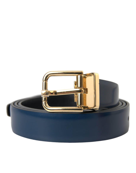 Dolce & Gabbana Blue Calf Leather Gold Metal Buckle Belt Men - Hilstor