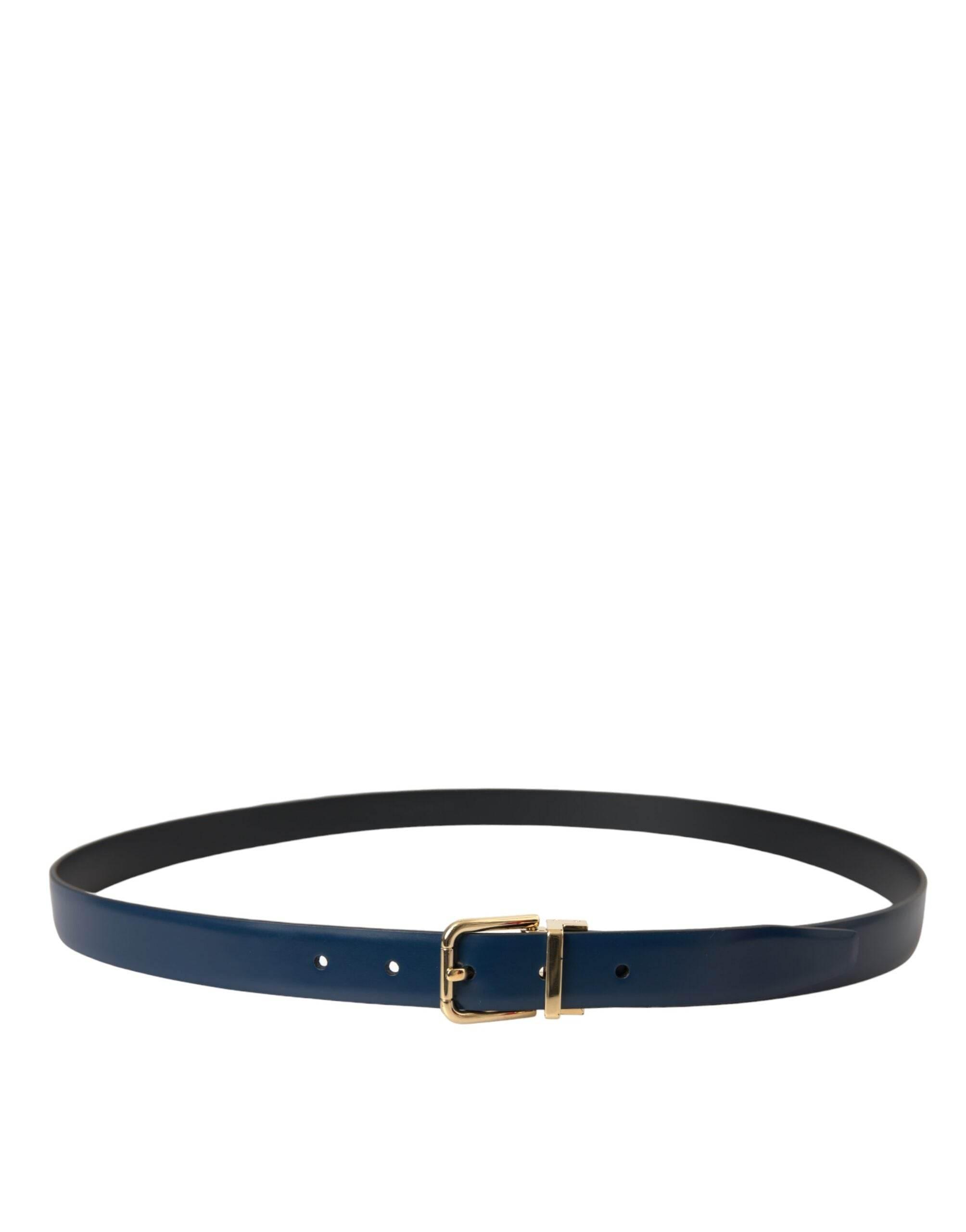 Dolce & Gabbana Blue Calf Leather Gold Metal Buckle Belt Men - Hilstor