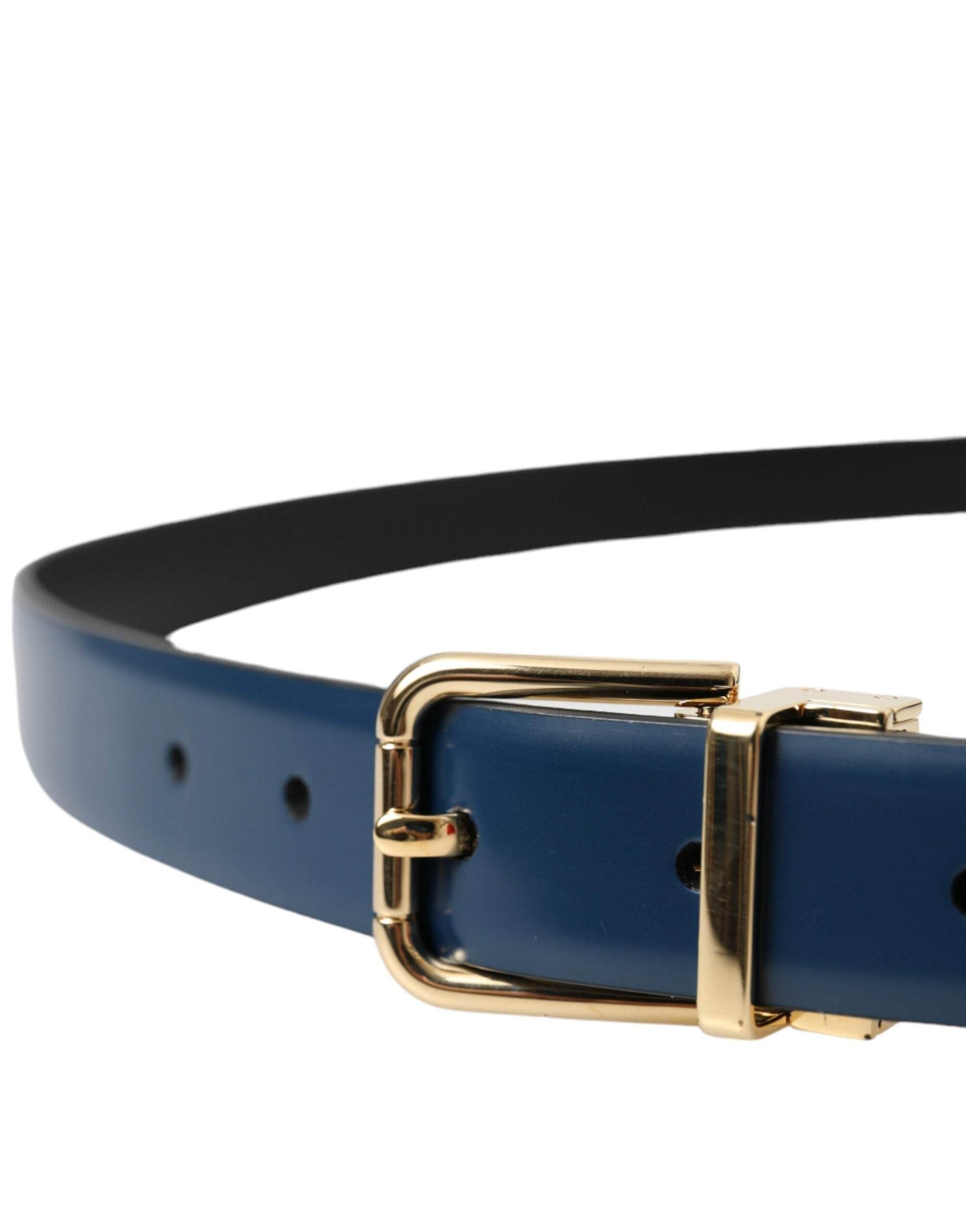 Dolce & Gabbana Blue Calf Leather Gold Metal Buckle Belt Men - Hilstor