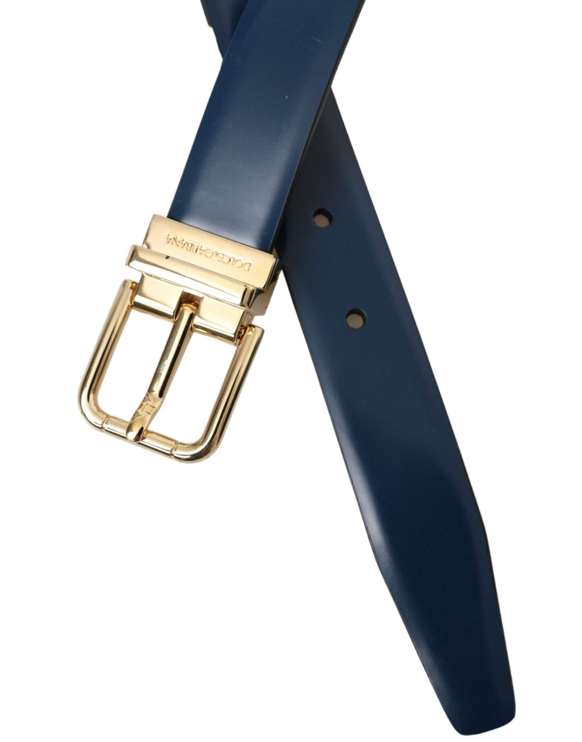 Dolce & Gabbana Blue Calf Leather Gold Metal Buckle Belt Men - Hilstor