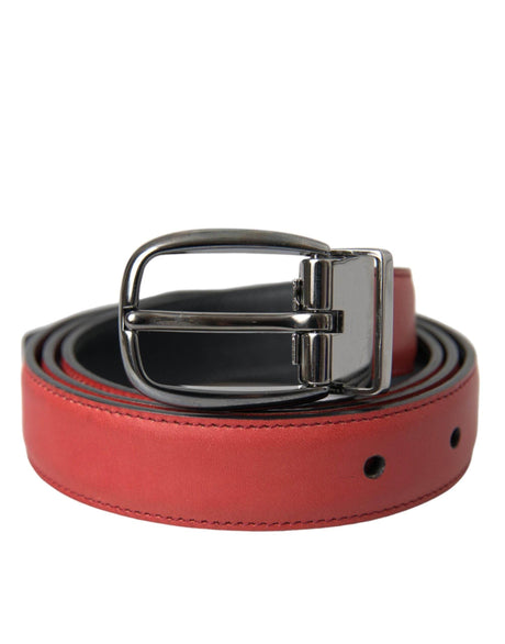Dolce & Gabbana Red Leather Silver Metal Buckle Belt Men - Hilstor