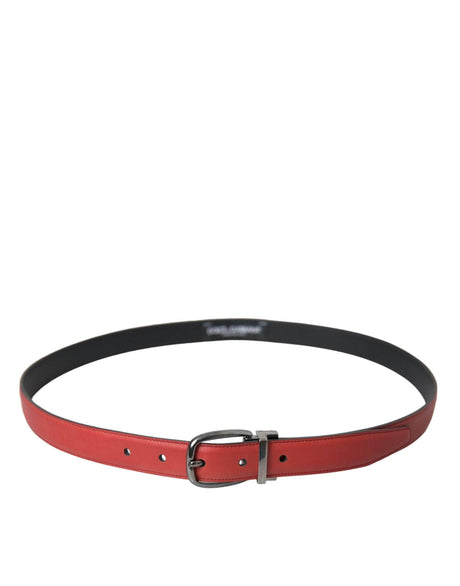 Dolce & Gabbana Red Leather Silver Metal Buckle Belt Men - Hilstor